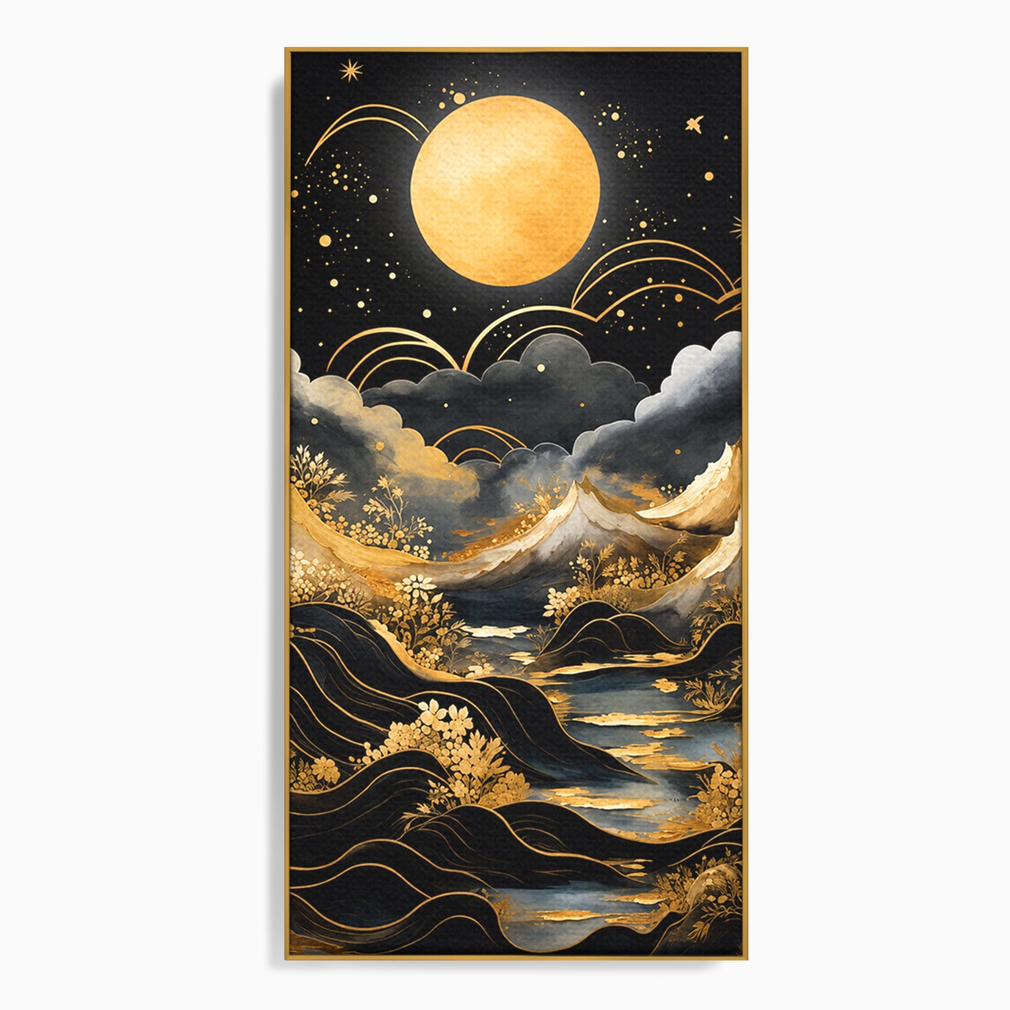 Tablou Canvas Premium LuxCanva® A1736, Luna Deasupra Muntilor, Luna, Munti, Peisaj, Noapte, Dormitor, Culori Vibrante