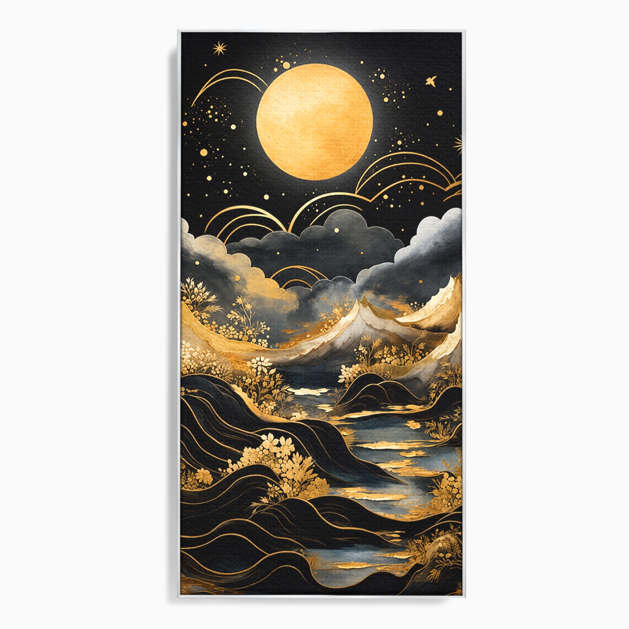 Tablou Canvas Premium LuxCanva® A1736, Luna Deasupra Muntilor, Luna, Munti, Peisaj, Noapte, Dormitor, Culori Vibrante