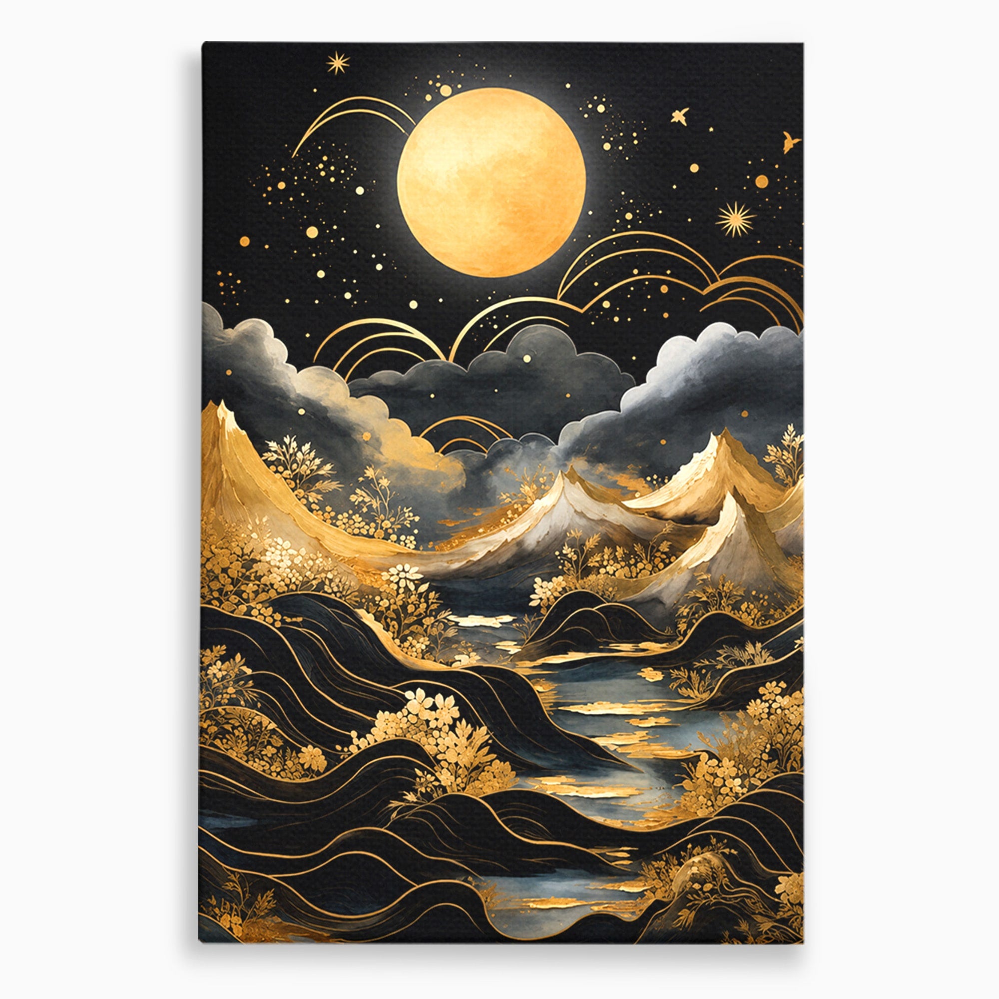 Tablou Canvas Premium LuxCanva® A1736, Luna Deasupra Muntilor, Luna, Munti, Peisaj, Noapte, Dormitor, Culori Vibrante