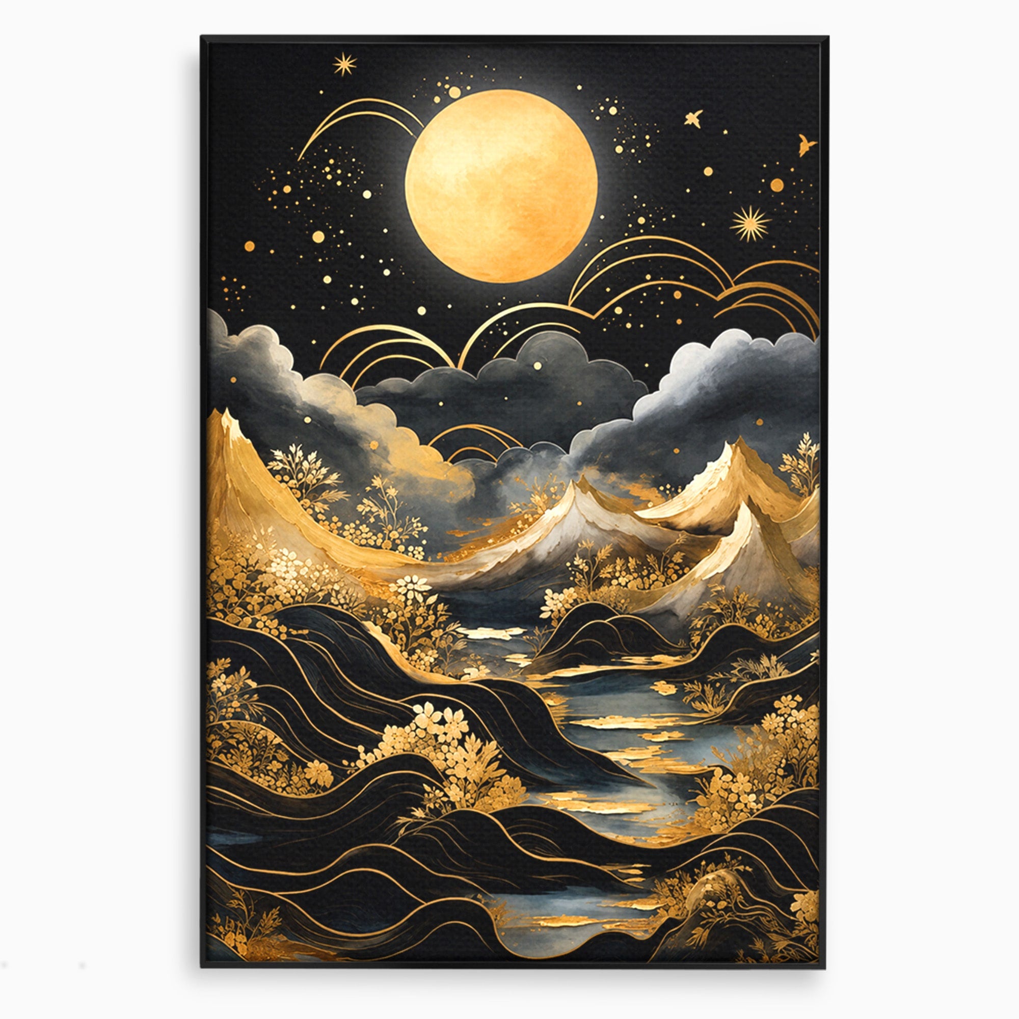 Tablou Canvas Premium LuxCanva® A1736, Luna Deasupra Muntilor, Luna, Munti, Peisaj, Noapte, Dormitor, Culori Vibrante