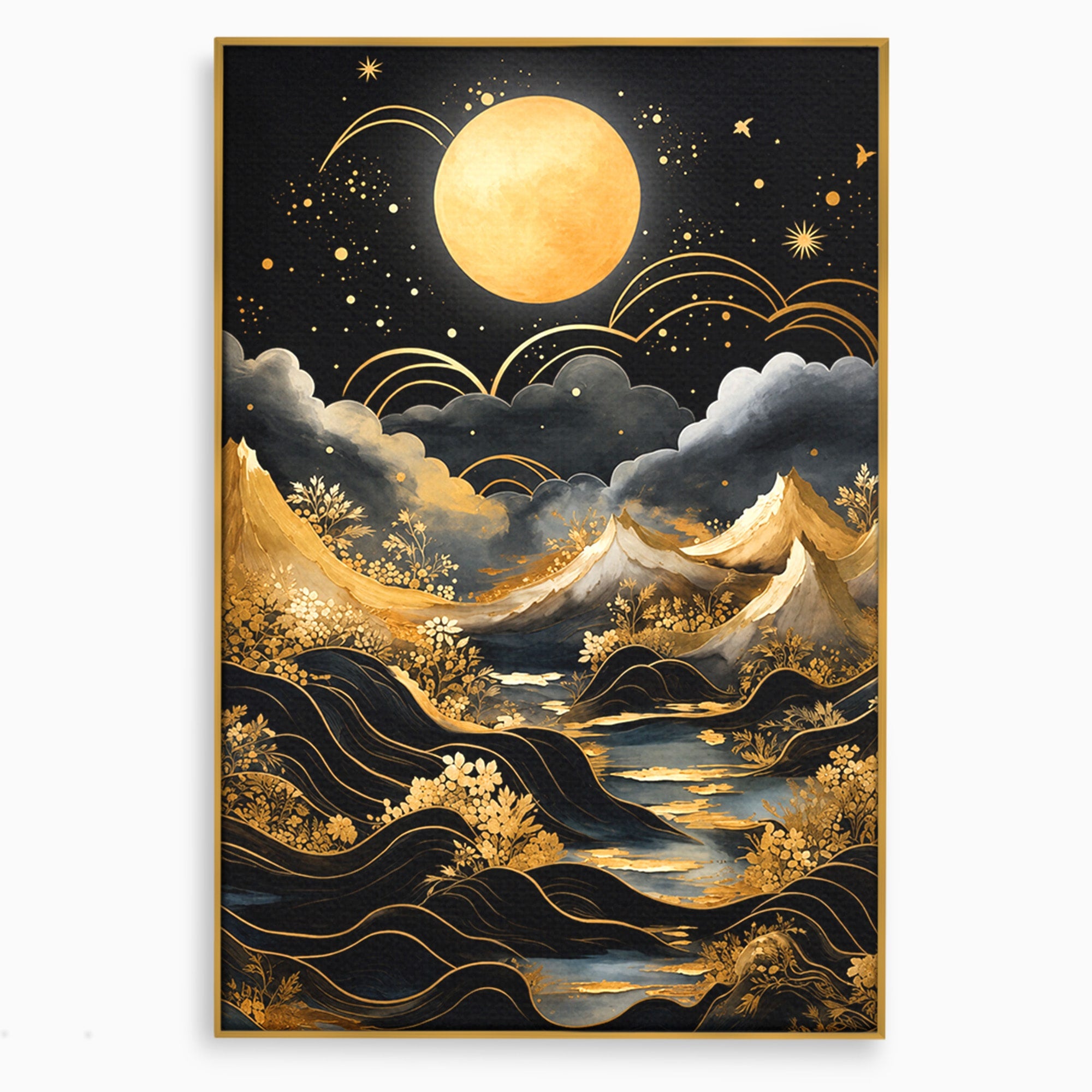Tablou Canvas Premium LuxCanva® A1736, Luna Deasupra Muntilor, Luna, Munti, Peisaj, Noapte, Dormitor, Culori Vibrante