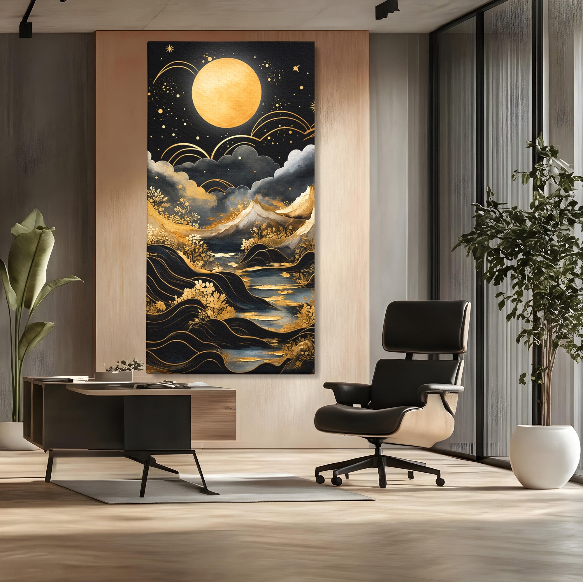 Tablou Canvas Premium LuxCanva® A1736, Luna Deasupra Muntilor, Luna, Munti, Peisaj, Noapte, Dormitor, Culori Vibrante