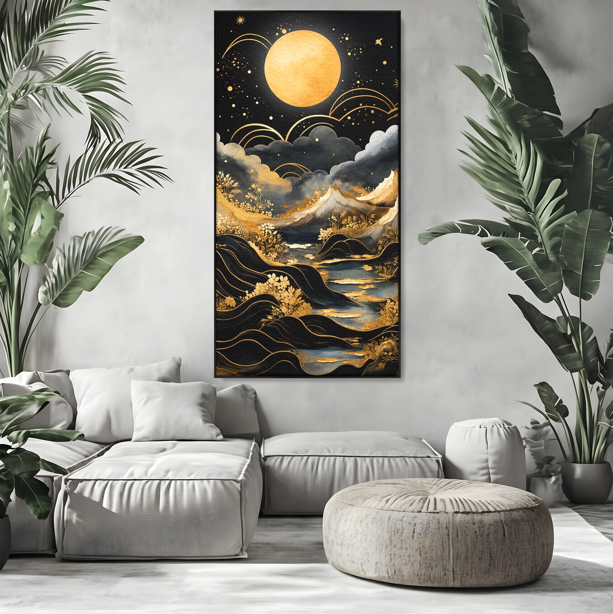 Tablou Canvas Premium LuxCanva® A1736, Luna Deasupra Muntilor, Luna, Munti, Peisaj, Noapte, Dormitor, Culori Vibrante