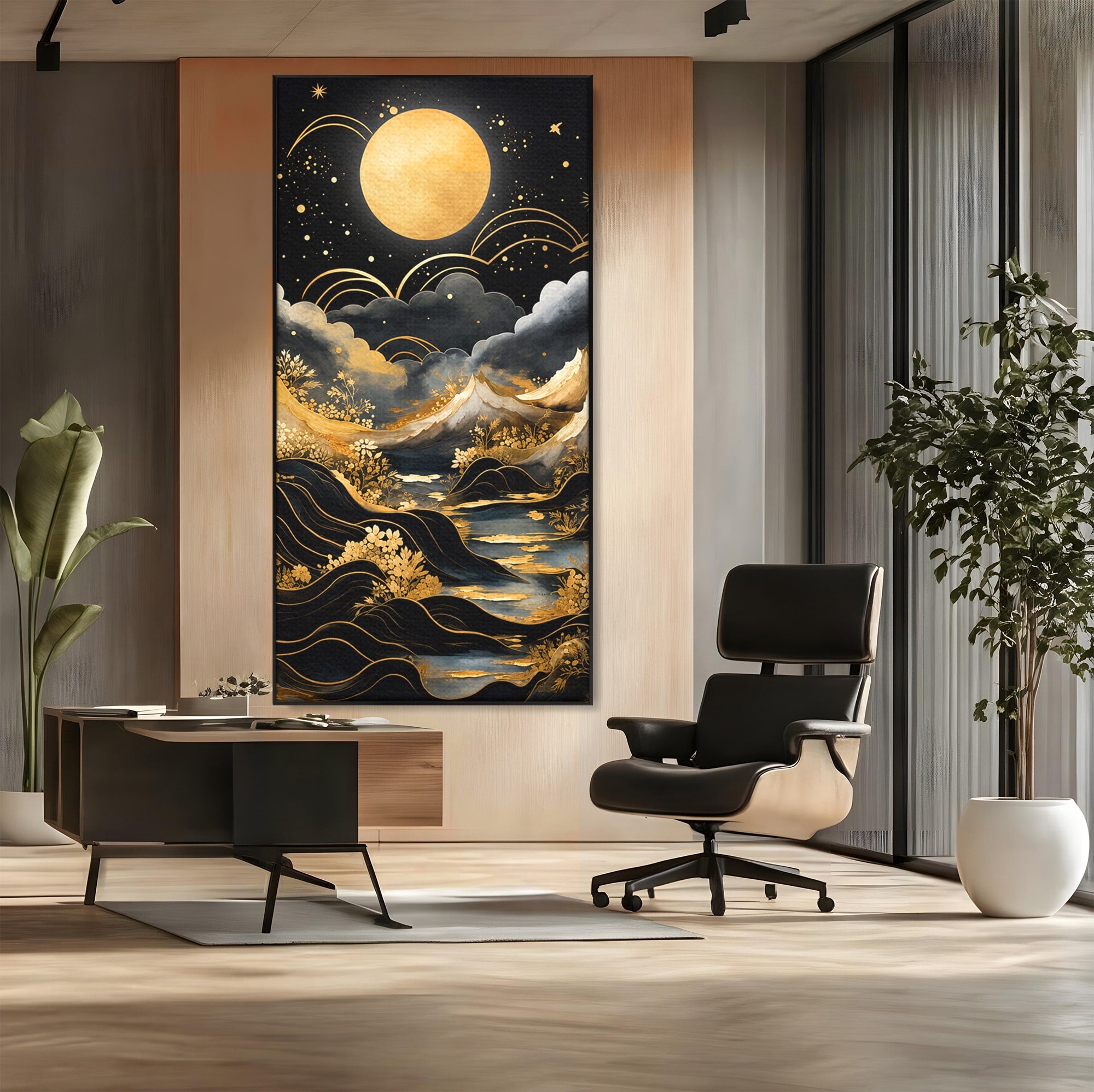 Tablou Canvas Premium LuxCanva® A1736, Luna Deasupra Muntilor, Luna, Munti, Peisaj, Noapte, Dormitor, Culori Vibrante
