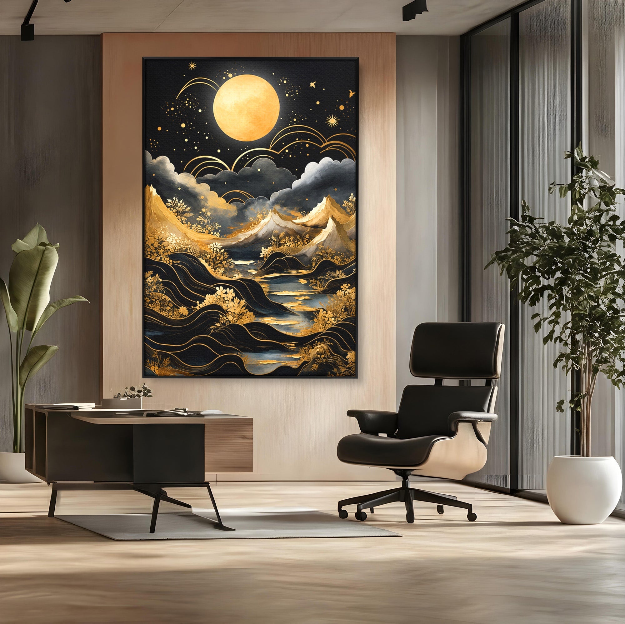 Tablou Canvas Premium LuxCanva® A1736, Luna Deasupra Muntilor, Luna, Munti, Peisaj, Noapte, Dormitor, Culori Vibrante
