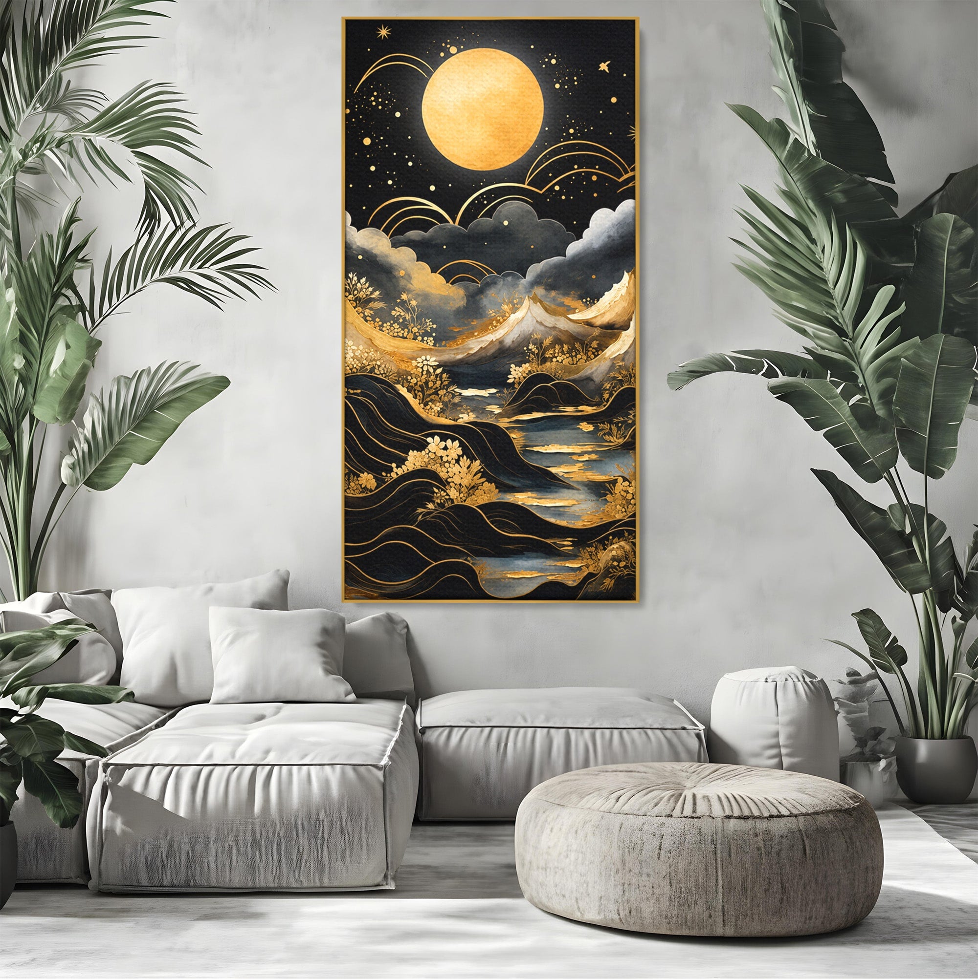 Tablou Canvas Premium LuxCanva® A1736, Luna Deasupra Muntilor, Luna, Munti, Peisaj, Noapte, Dormitor, Culori Vibrante