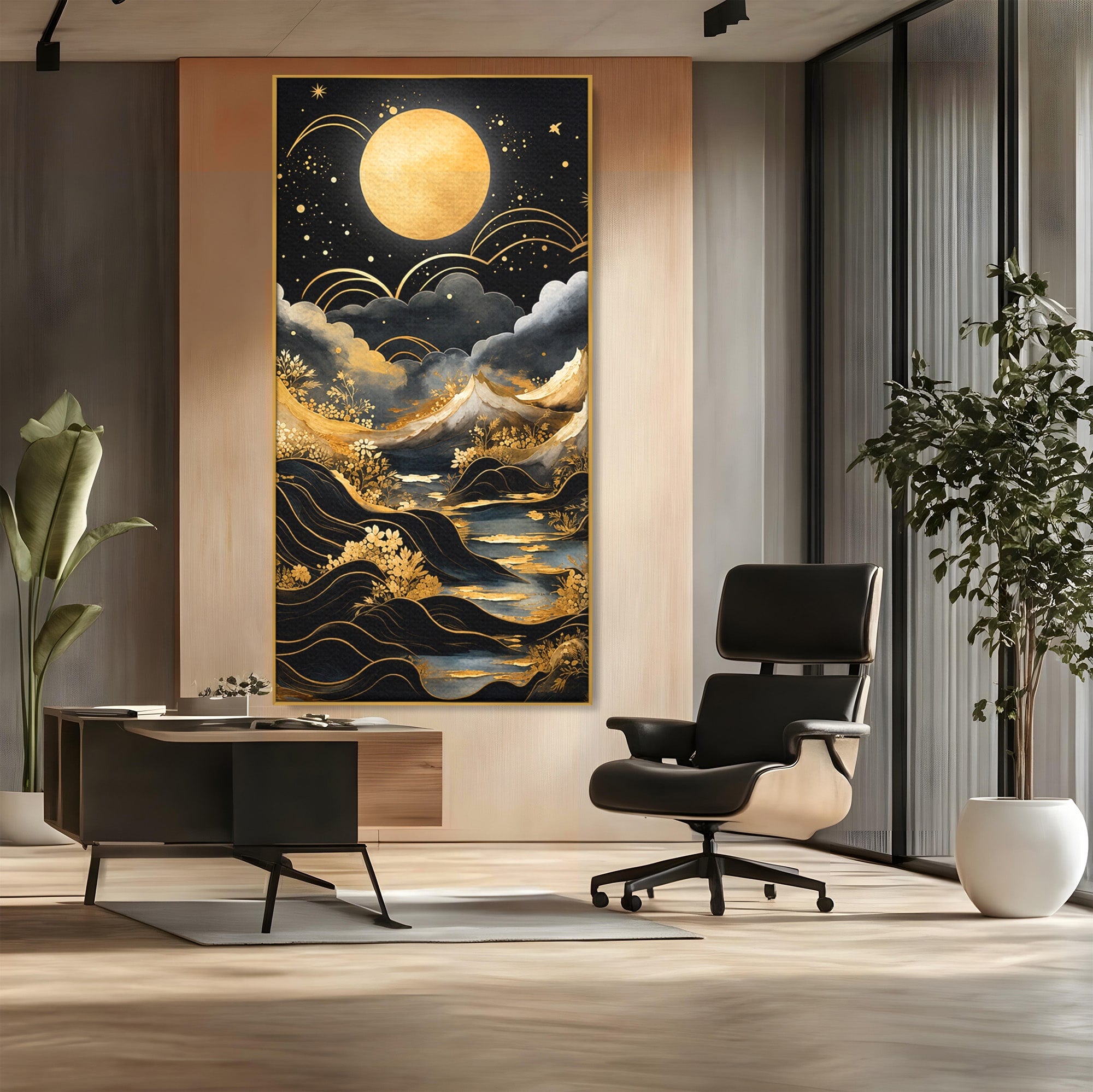 Tablou Canvas Premium LuxCanva® A1736, Luna Deasupra Muntilor, Luna, Munti, Peisaj, Noapte, Dormitor, Culori Vibrante