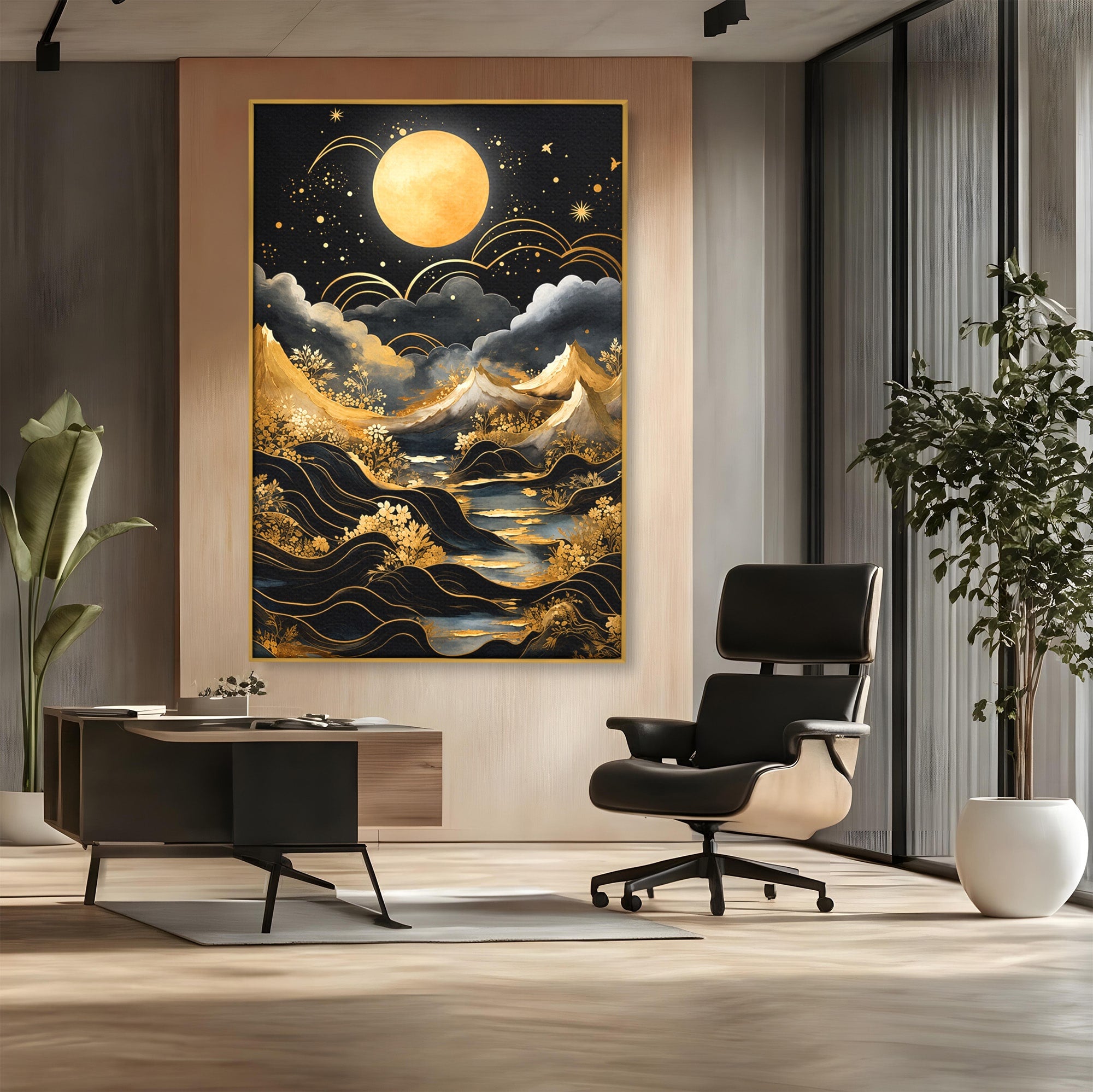 Tablou Canvas Premium LuxCanva® A1736, Luna Deasupra Muntilor, Luna, Munti, Peisaj, Noapte, Dormitor, Culori Vibrante