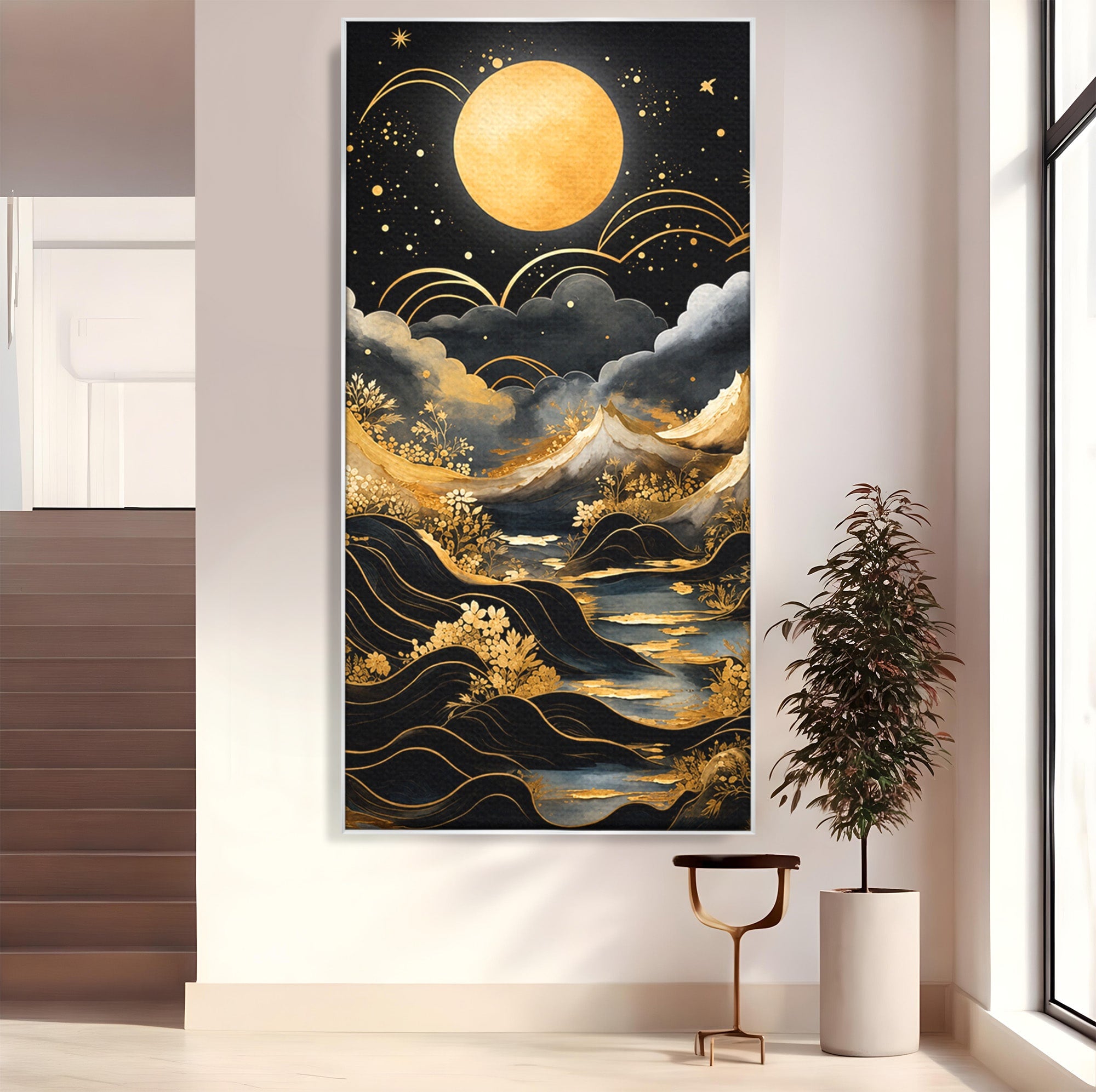 Tablou Canvas Premium LuxCanva® A1736, Luna Deasupra Muntilor, Luna, Munti, Peisaj, Noapte, Dormitor, Culori Vibrante