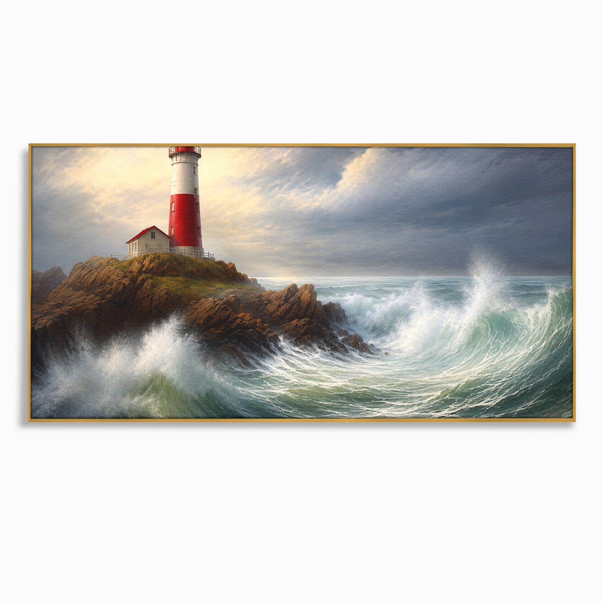 Tablou Canvas Premium LuxCanva® A1737, Farul De La Tarm, Far, Mare, Peisaj Marin, Valuri, Living, Dormitor, Culori Vibrante