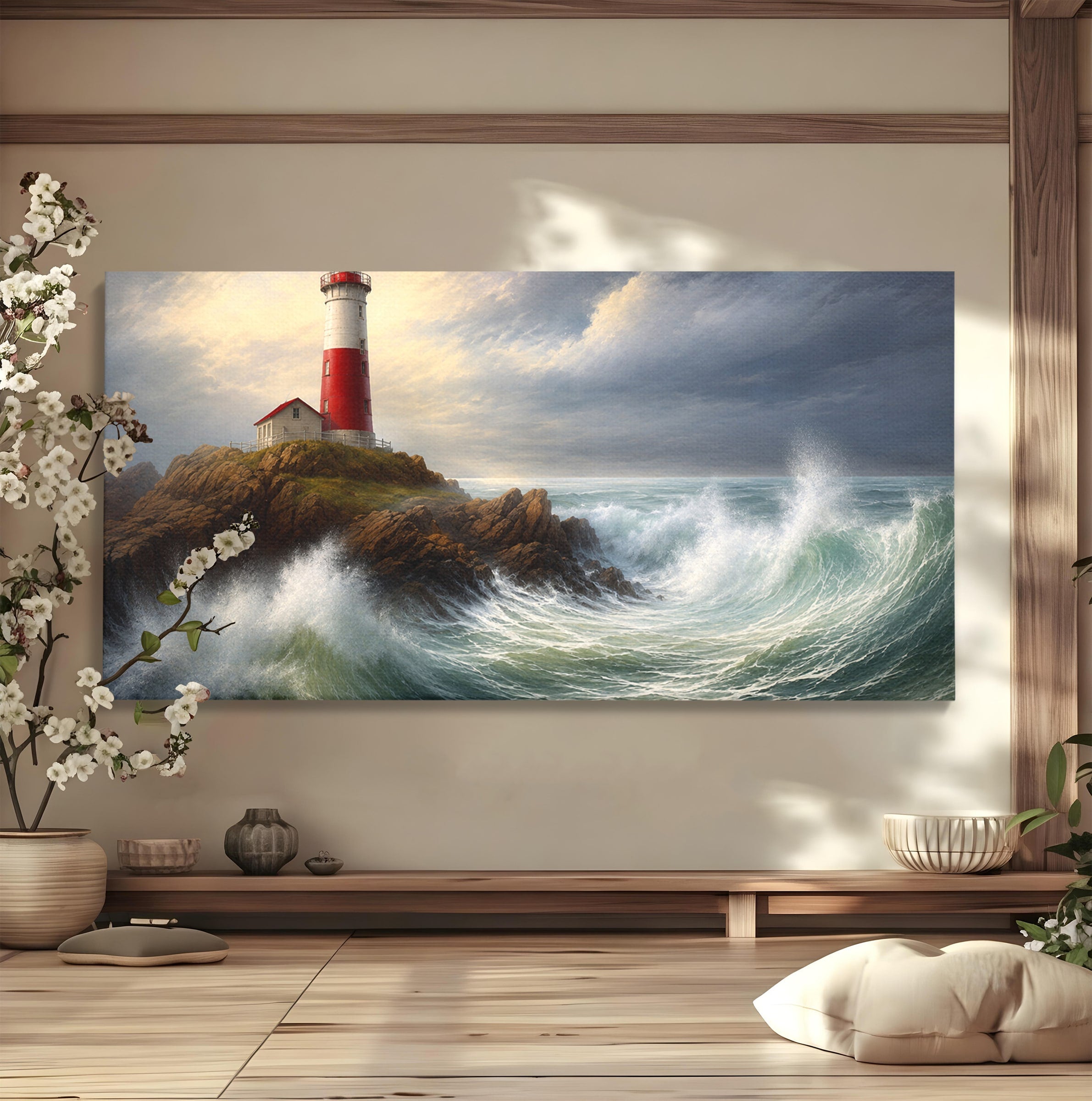 Tablou Canvas Premium LuxCanva® A1737, Farul De La Tarm, Far, Mare, Peisaj Marin, Valuri, Living, Dormitor, Culori Vibrante