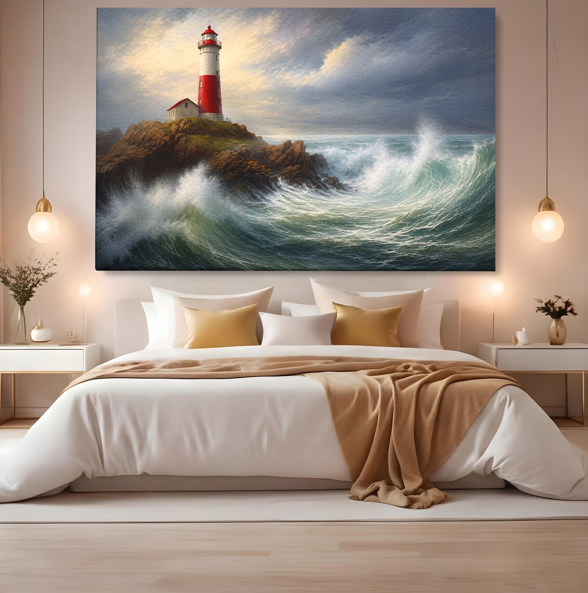 Tablou Canvas Premium LuxCanva® A1737, Farul De La Tarm, Far, Mare, Peisaj Marin, Valuri, Living, Dormitor, Culori Vibrante