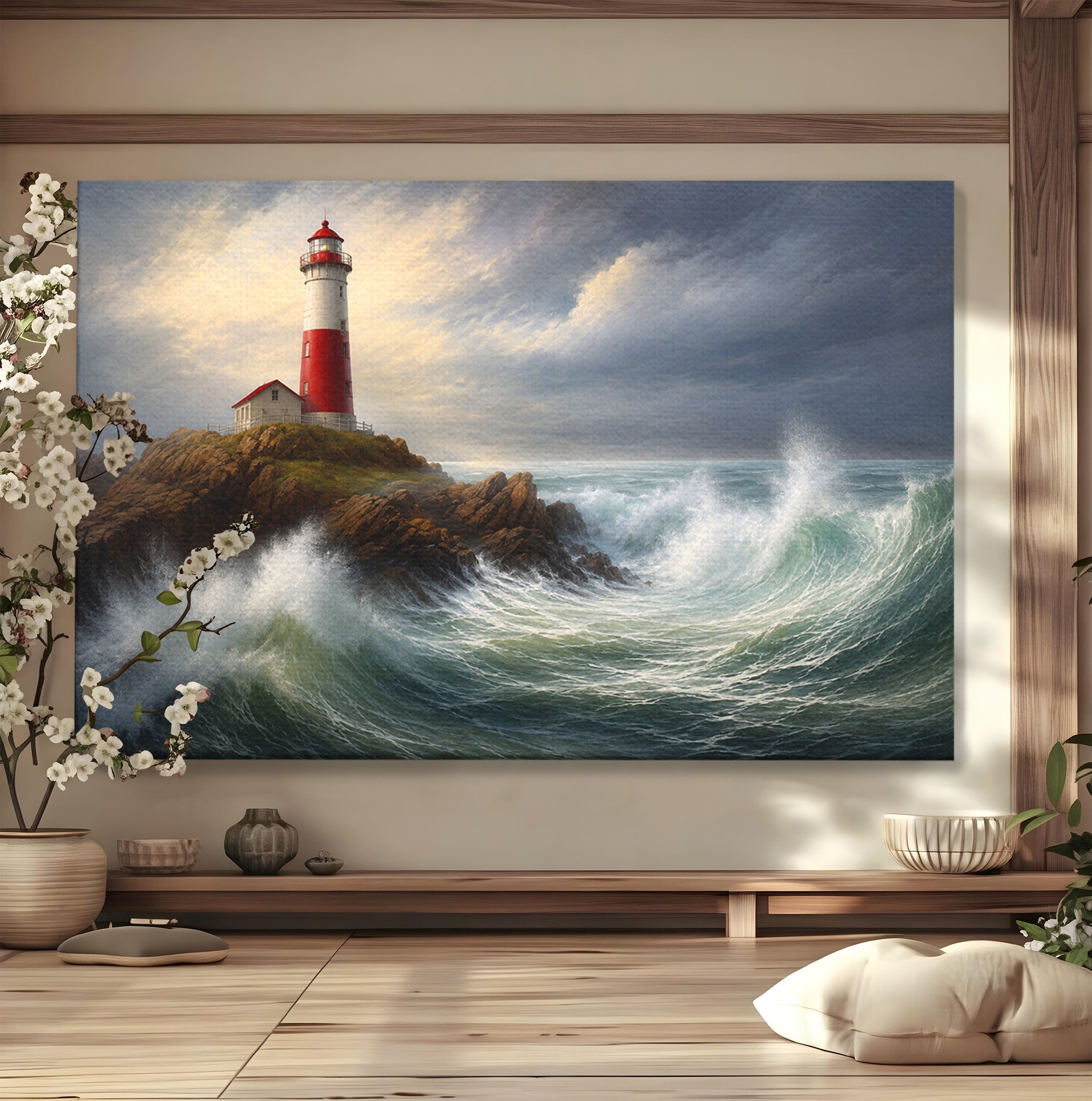 Tablou Canvas Premium LuxCanva® A1737, Farul De La Tarm, Far, Mare, Peisaj Marin, Valuri, Living, Dormitor, Culori Vibrante
