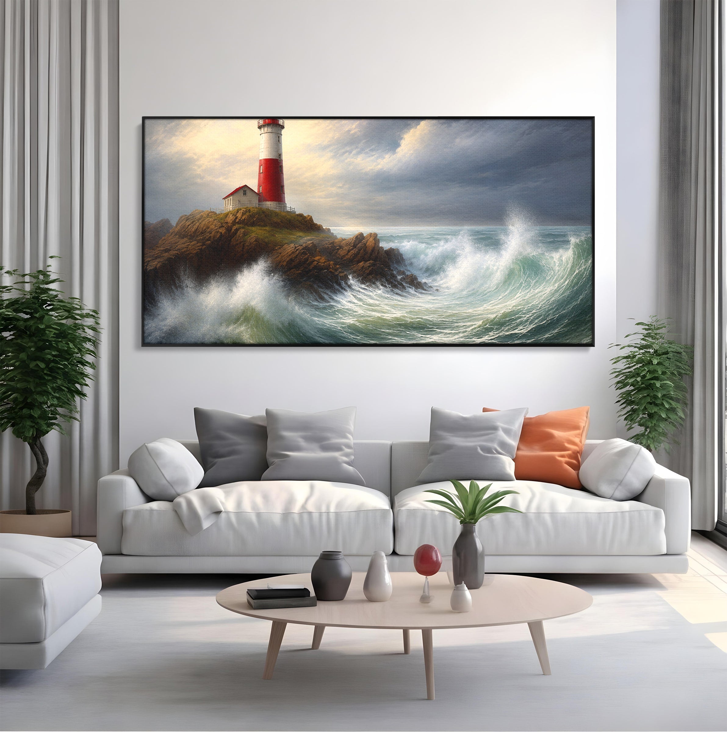 Tablou Canvas Premium LuxCanva® A1737, Farul De La Tarm, Far, Mare, Peisaj Marin, Valuri, Living, Dormitor, Culori Vibrante