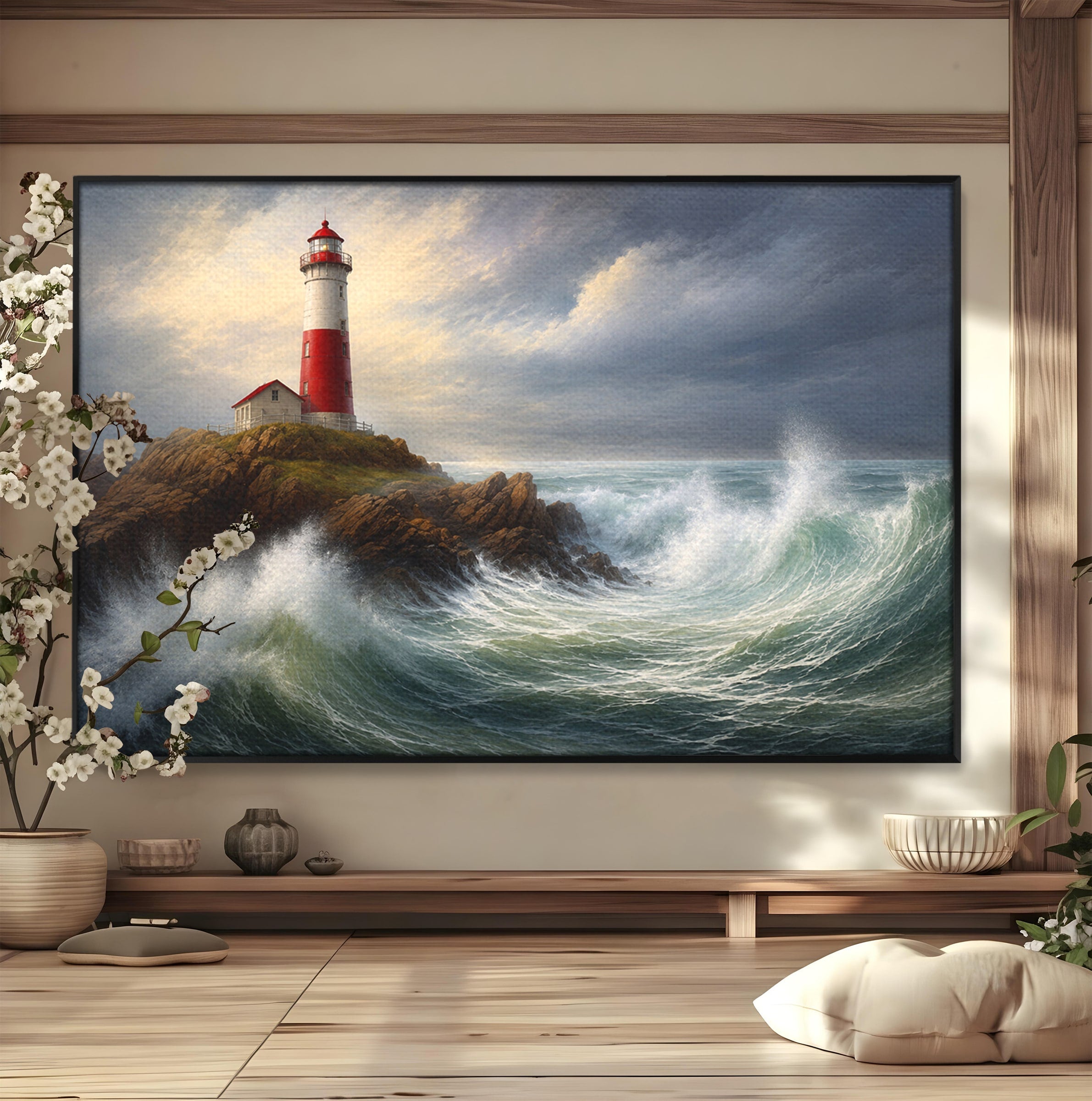 Tablou Canvas Premium LuxCanva® A1737, Farul De La Tarm, Far, Mare, Peisaj Marin, Valuri, Living, Dormitor, Culori Vibrante