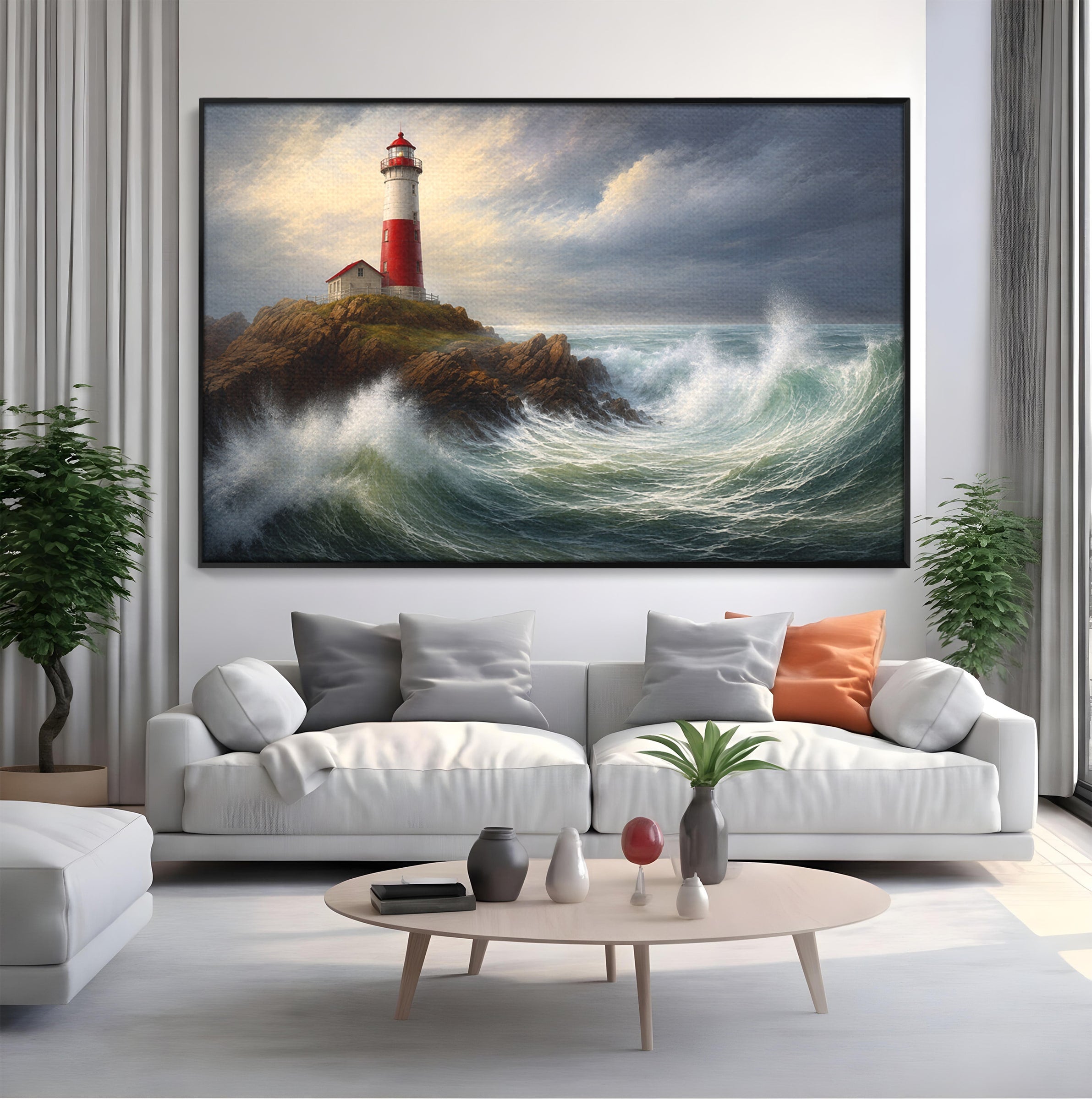 Tablou Canvas Premium LuxCanva® A1737, Farul De La Tarm, Far, Mare, Peisaj Marin, Valuri, Living, Dormitor, Culori Vibrante