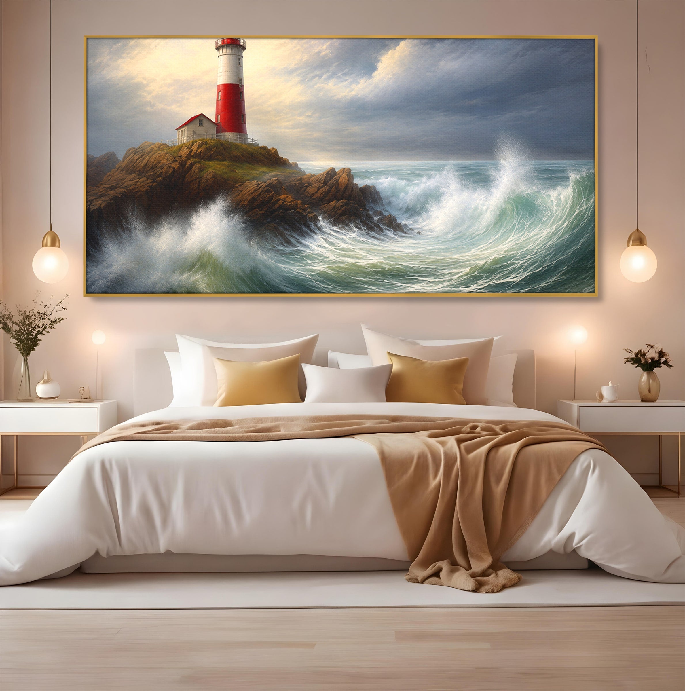 Tablou Canvas Premium LuxCanva® A1737, Farul De La Tarm, Far, Mare, Peisaj Marin, Valuri, Living, Dormitor, Culori Vibrante