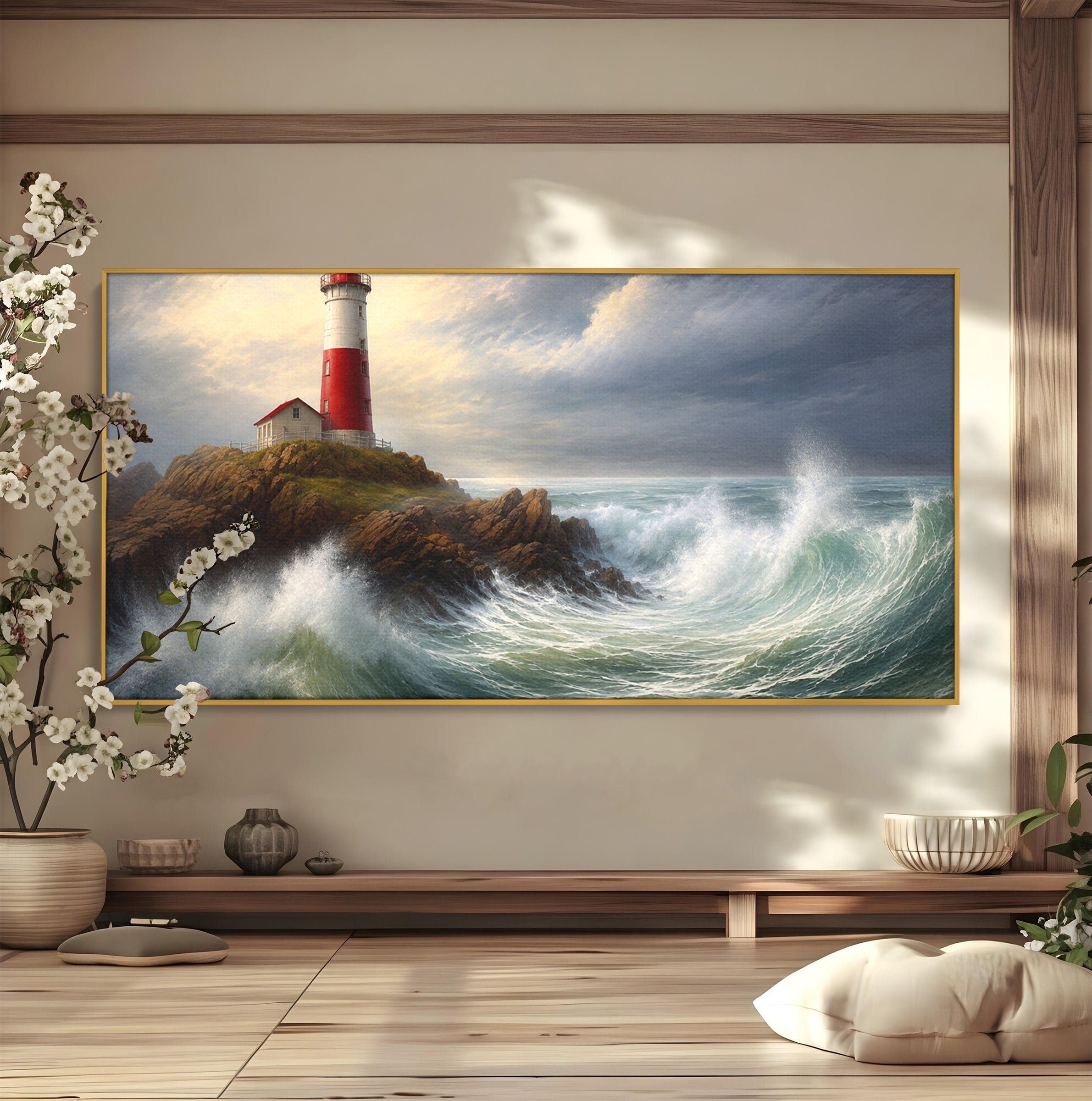Tablou Canvas Premium LuxCanva® A1737, Farul De La Tarm, Far, Mare, Peisaj Marin, Valuri, Living, Dormitor, Culori Vibrante