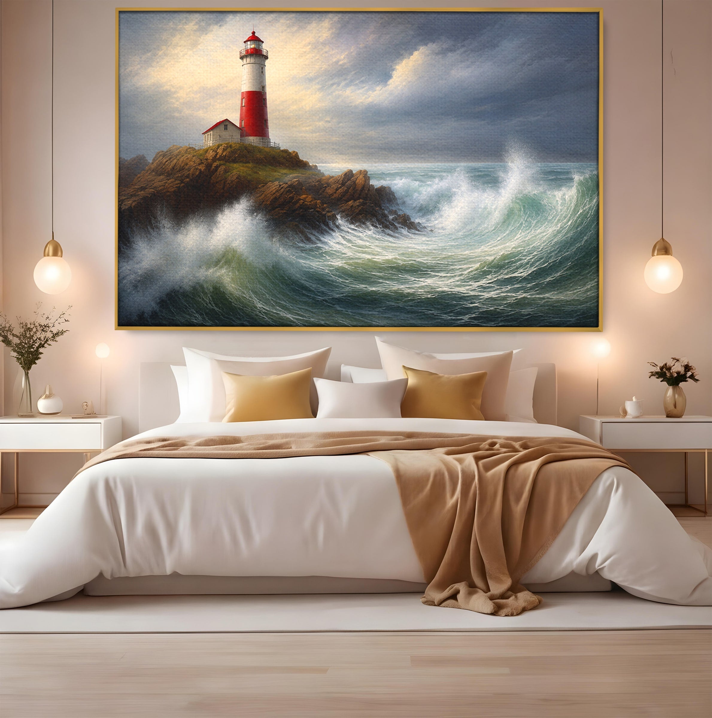 Tablou Canvas Premium LuxCanva® A1737, Farul De La Tarm, Far, Mare, Peisaj Marin, Valuri, Living, Dormitor, Culori Vibrante