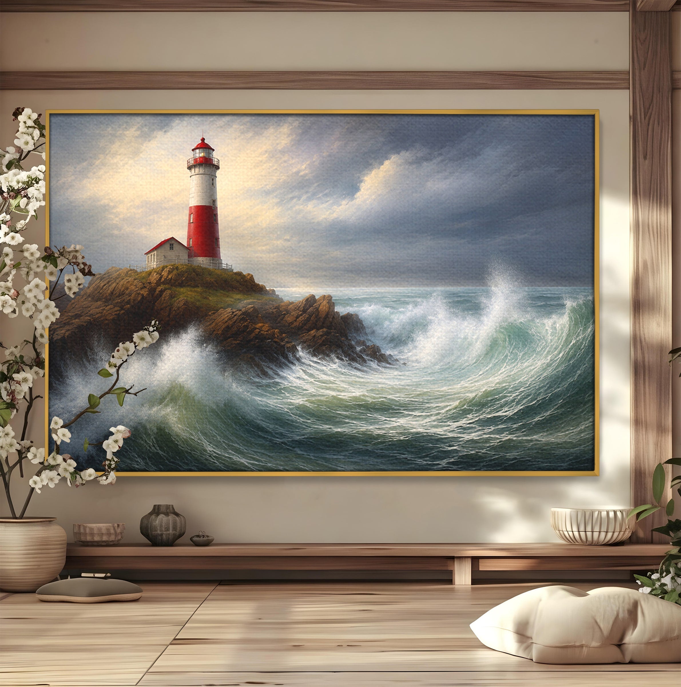 Tablou Canvas Premium LuxCanva® A1737, Farul De La Tarm, Far, Mare, Peisaj Marin, Valuri, Living, Dormitor, Culori Vibrante
