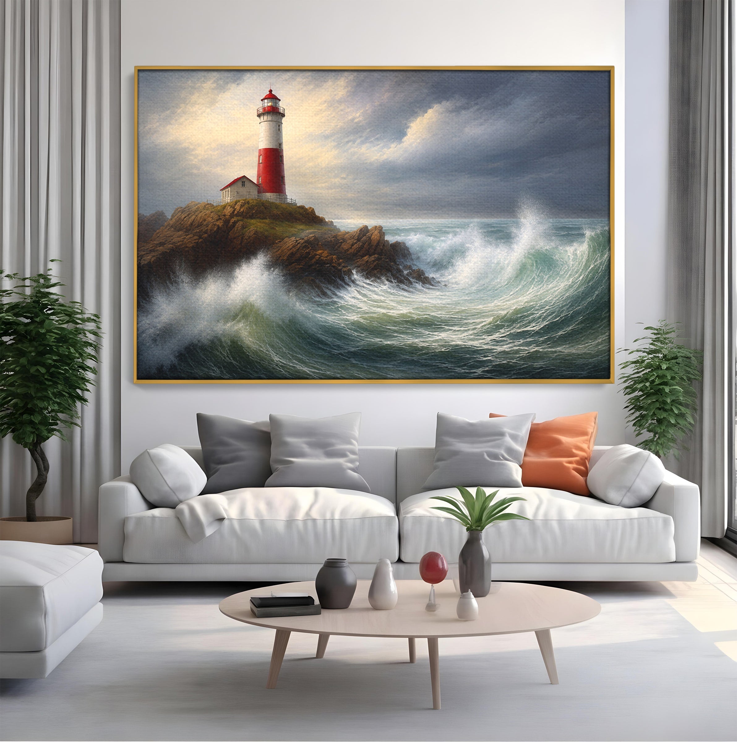 Tablou Canvas Premium LuxCanva® A1737, Farul De La Tarm, Far, Mare, Peisaj Marin, Valuri, Living, Dormitor, Culori Vibrante