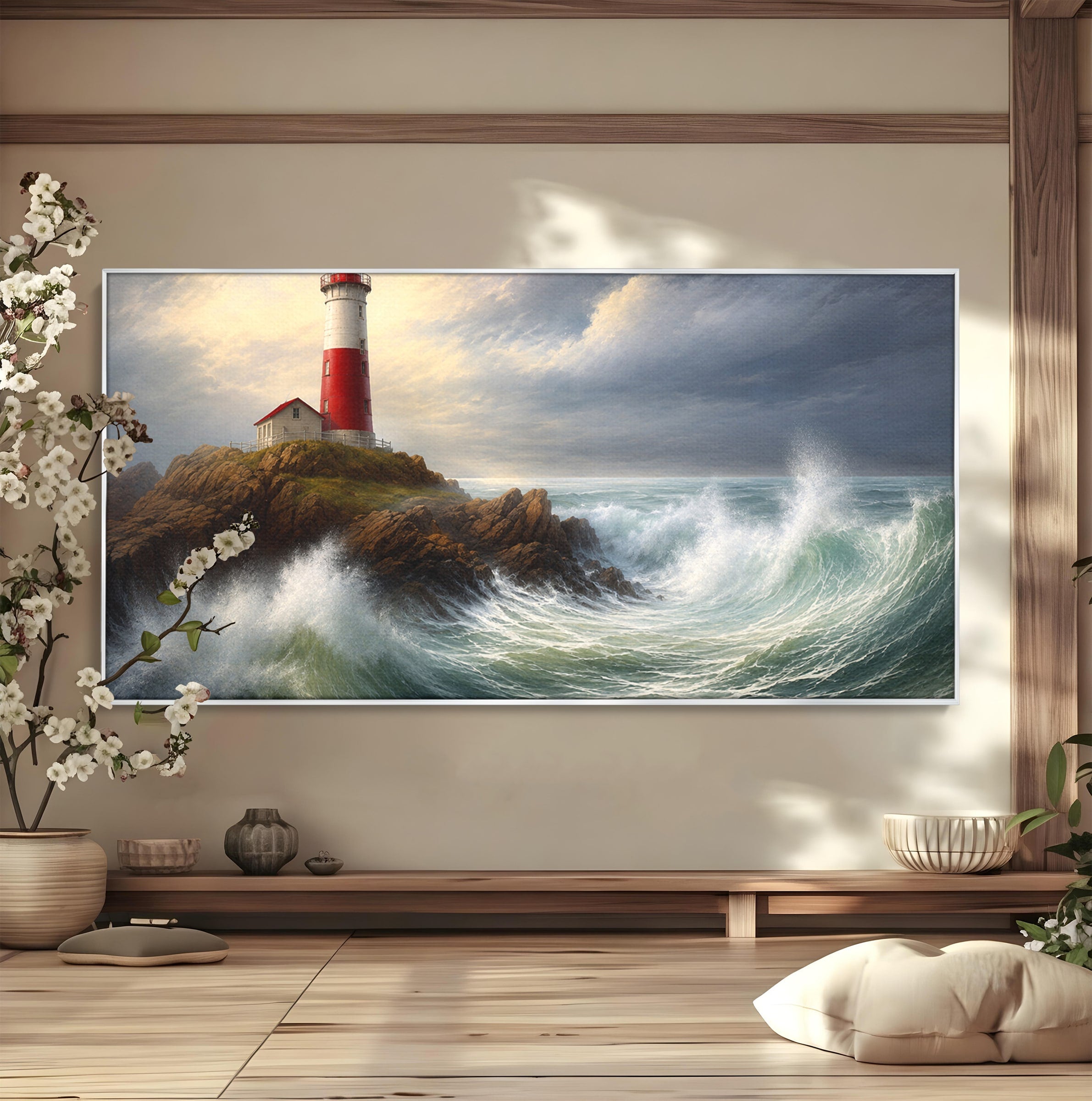Tablou Canvas Premium LuxCanva® A1737, Farul De La Tarm, Far, Mare, Peisaj Marin, Valuri, Living, Dormitor, Culori Vibrante