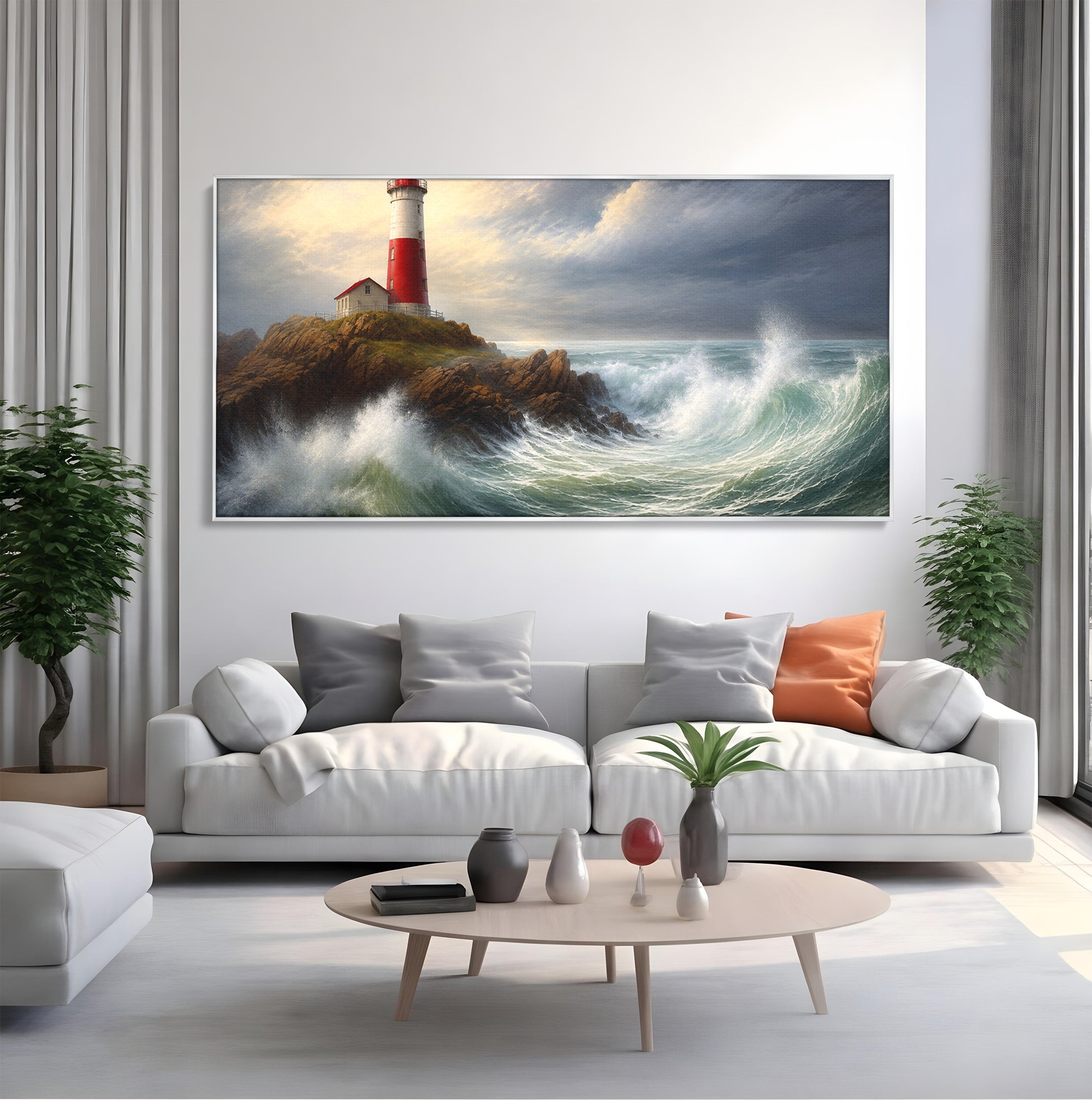 Tablou Canvas Premium LuxCanva® A1737, Farul De La Tarm, Far, Mare, Peisaj Marin, Valuri, Living, Dormitor, Culori Vibrante