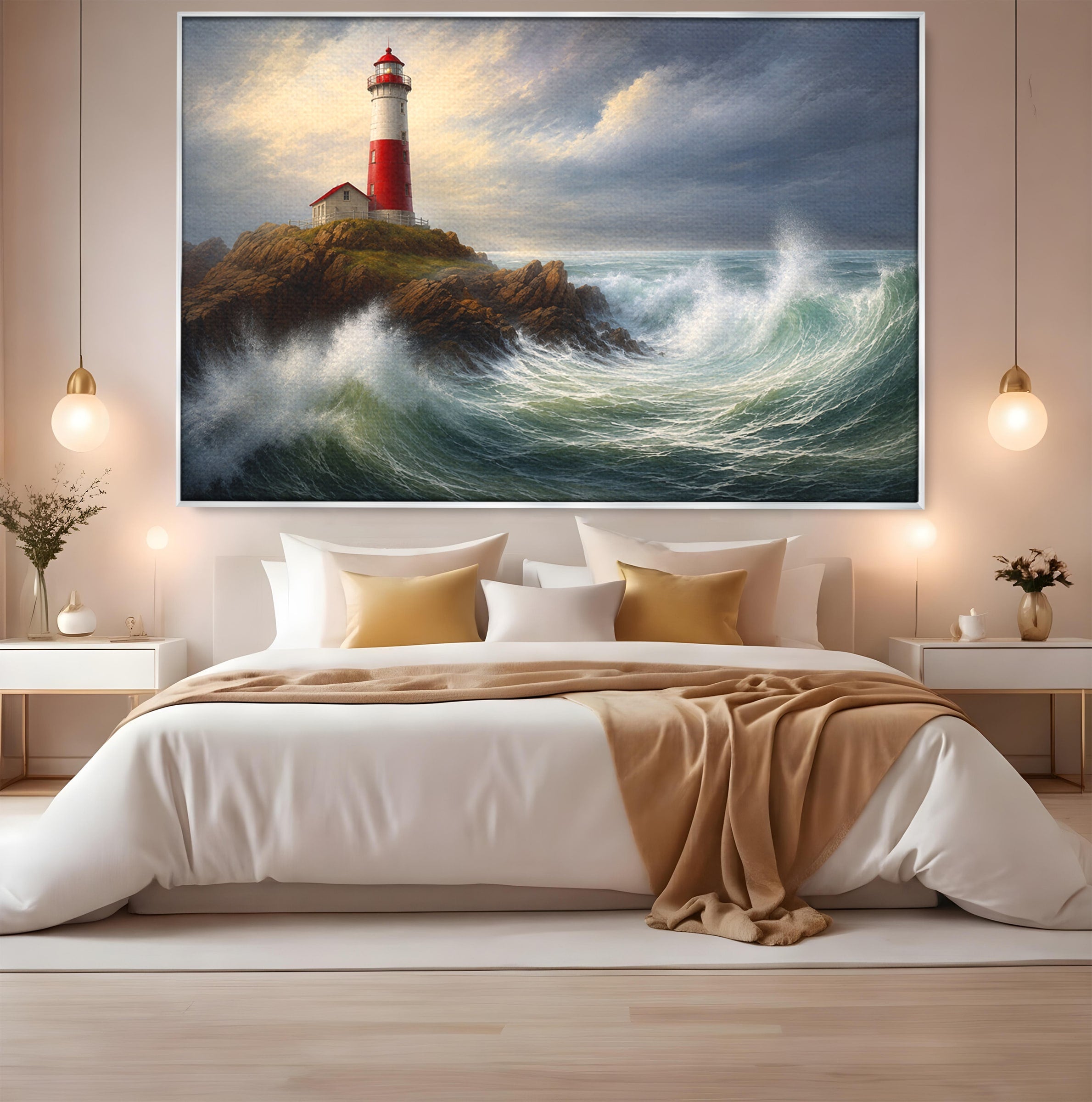 Tablou Canvas Premium LuxCanva® A1737, Farul De La Tarm, Far, Mare, Peisaj Marin, Valuri, Living, Dormitor, Culori Vibrante