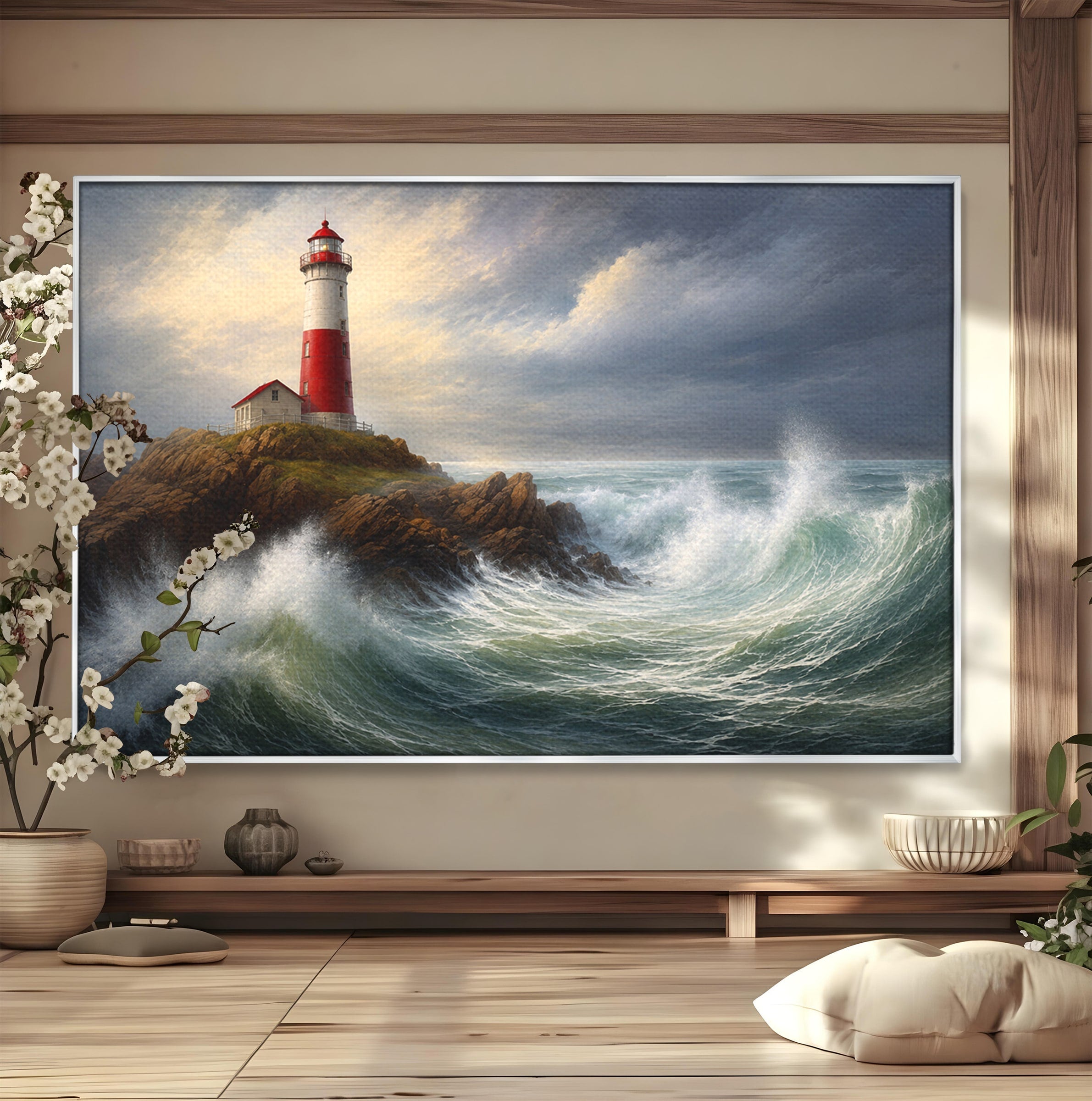 Tablou Canvas Premium LuxCanva® A1737, Farul De La Tarm, Far, Mare, Peisaj Marin, Valuri, Living, Dormitor, Culori Vibrante