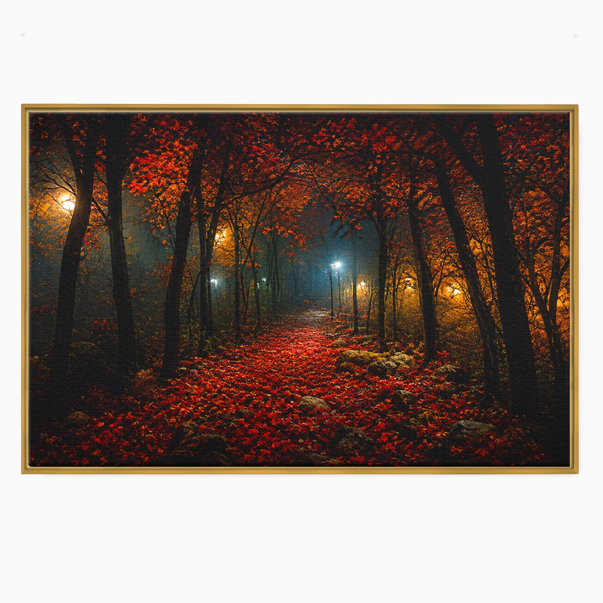 Tablou Canvas Premium LuxCanva® A1738, Aleea Fermecata, Padure, Toamna, Noapte, Mister, Living, Culori Vibrante