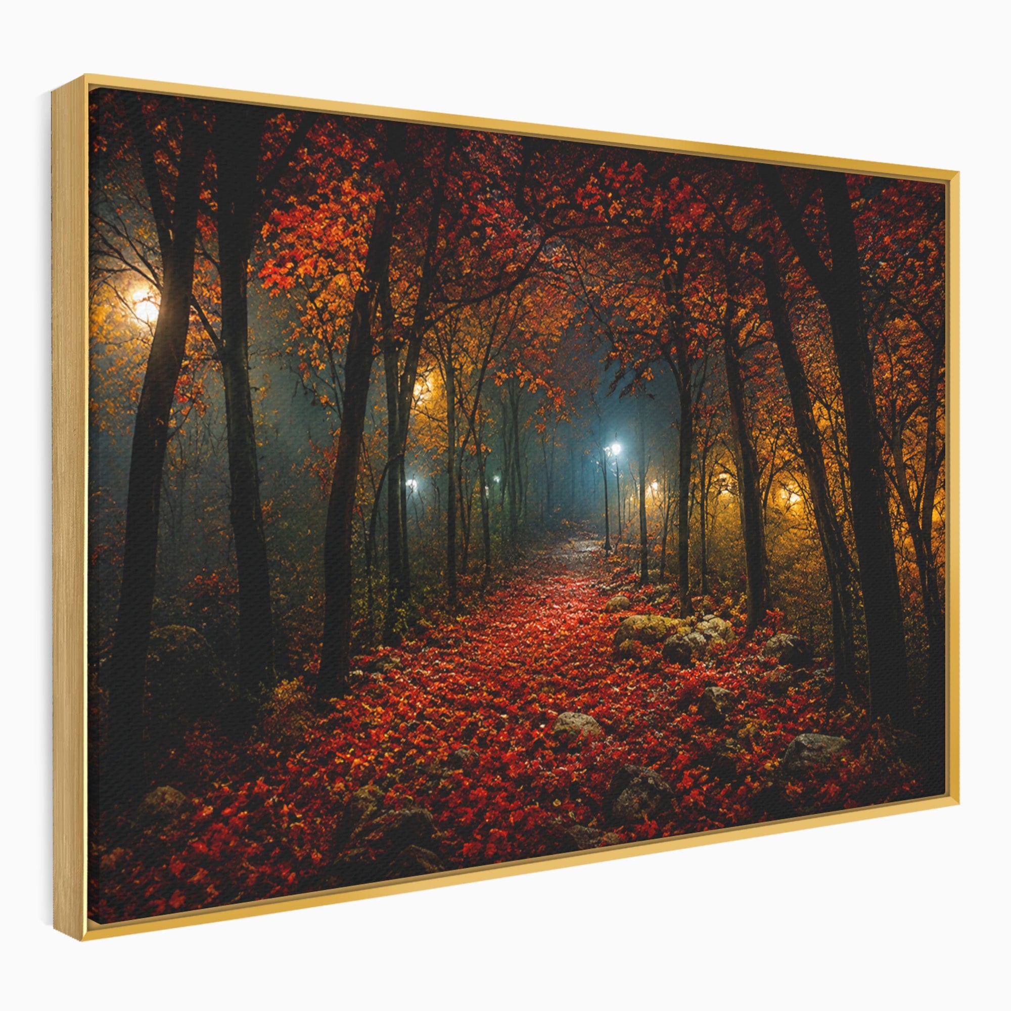 Tablou Canvas Premium LuxCanva® A1738, Aleea Fermecata, Padure, Toamna, Noapte, Mister, Living, Culori Vibrante