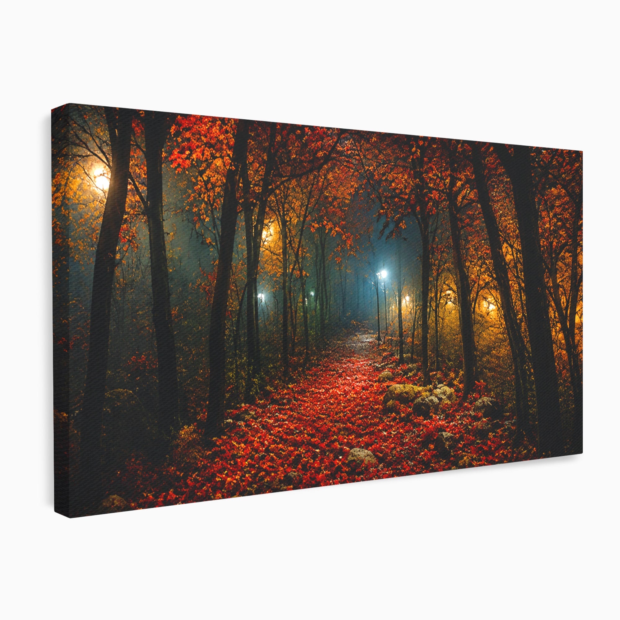Tablou Canvas Premium LuxCanva® A1738, Aleea Fermecata, Padure, Toamna, Noapte, Mister, Living, Culori Vibrante