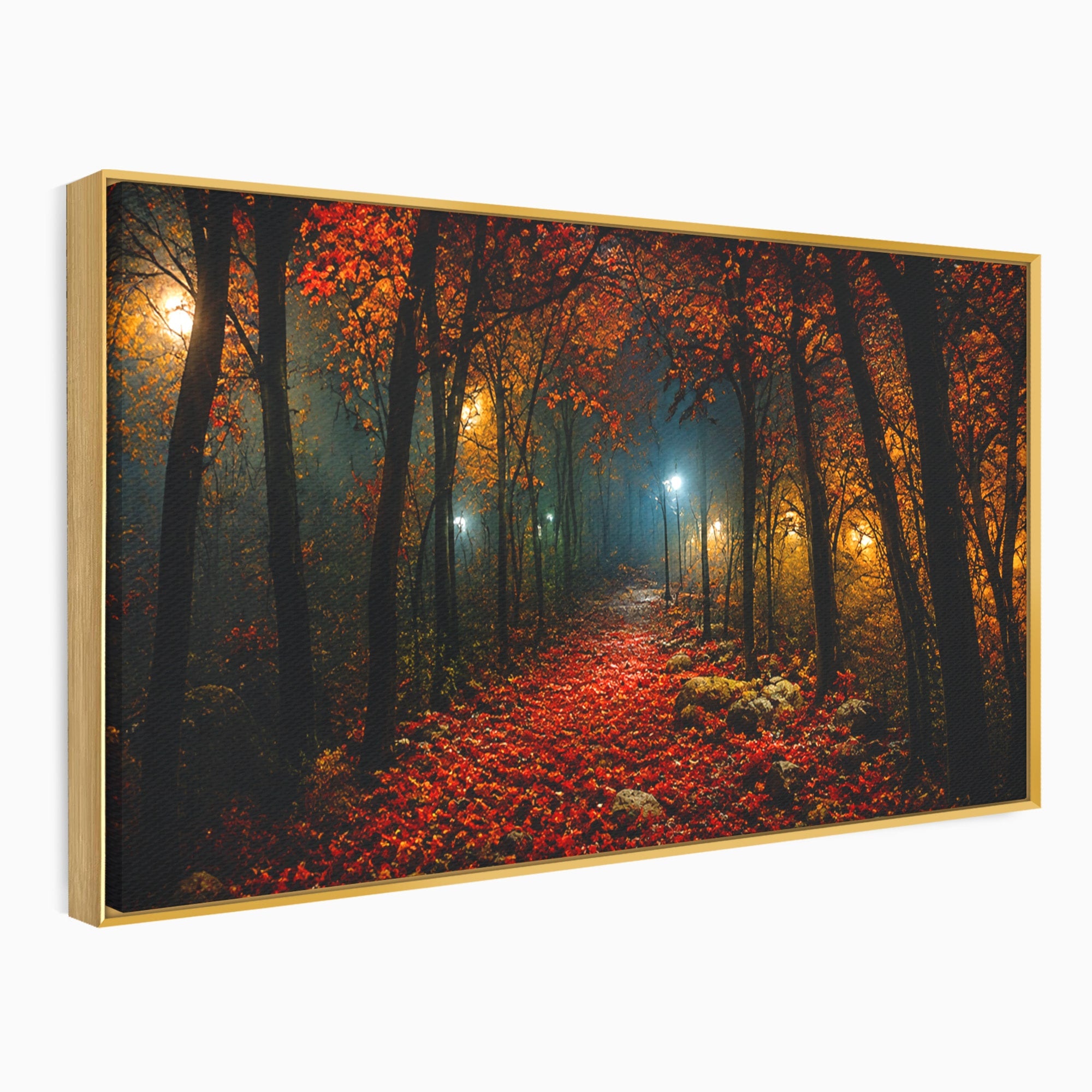 Tablou Canvas Premium LuxCanva® A1738, Aleea Fermecata, Padure, Toamna, Noapte, Mister, Living, Culori Vibrante