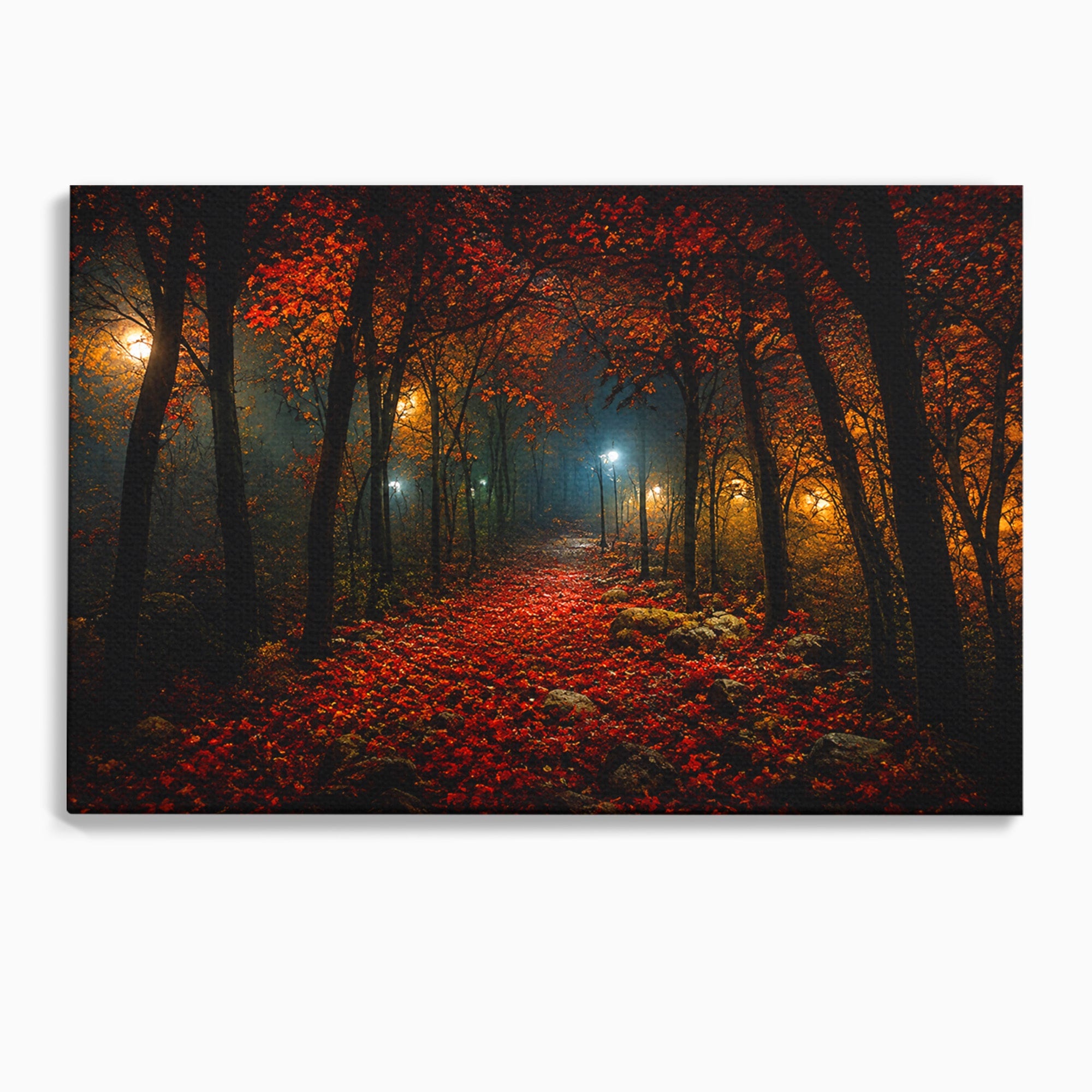 Tablou Canvas Premium LuxCanva® A1738, Aleea Fermecata, Padure, Toamna, Noapte, Mister, Living, Culori Vibrante