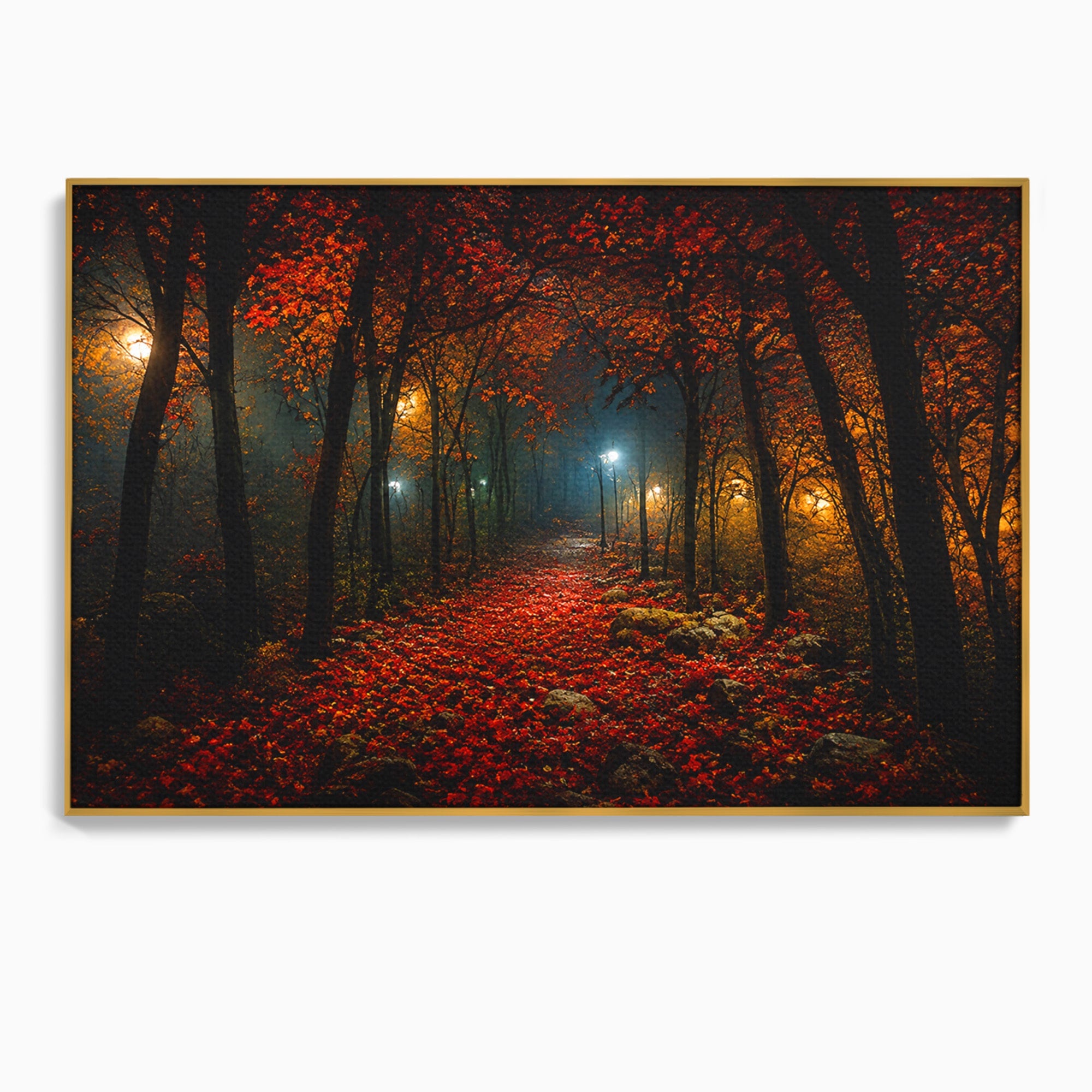 Tablou Canvas Premium LuxCanva® A1738, Aleea Fermecata, Padure, Toamna, Noapte, Mister, Living, Culori Vibrante