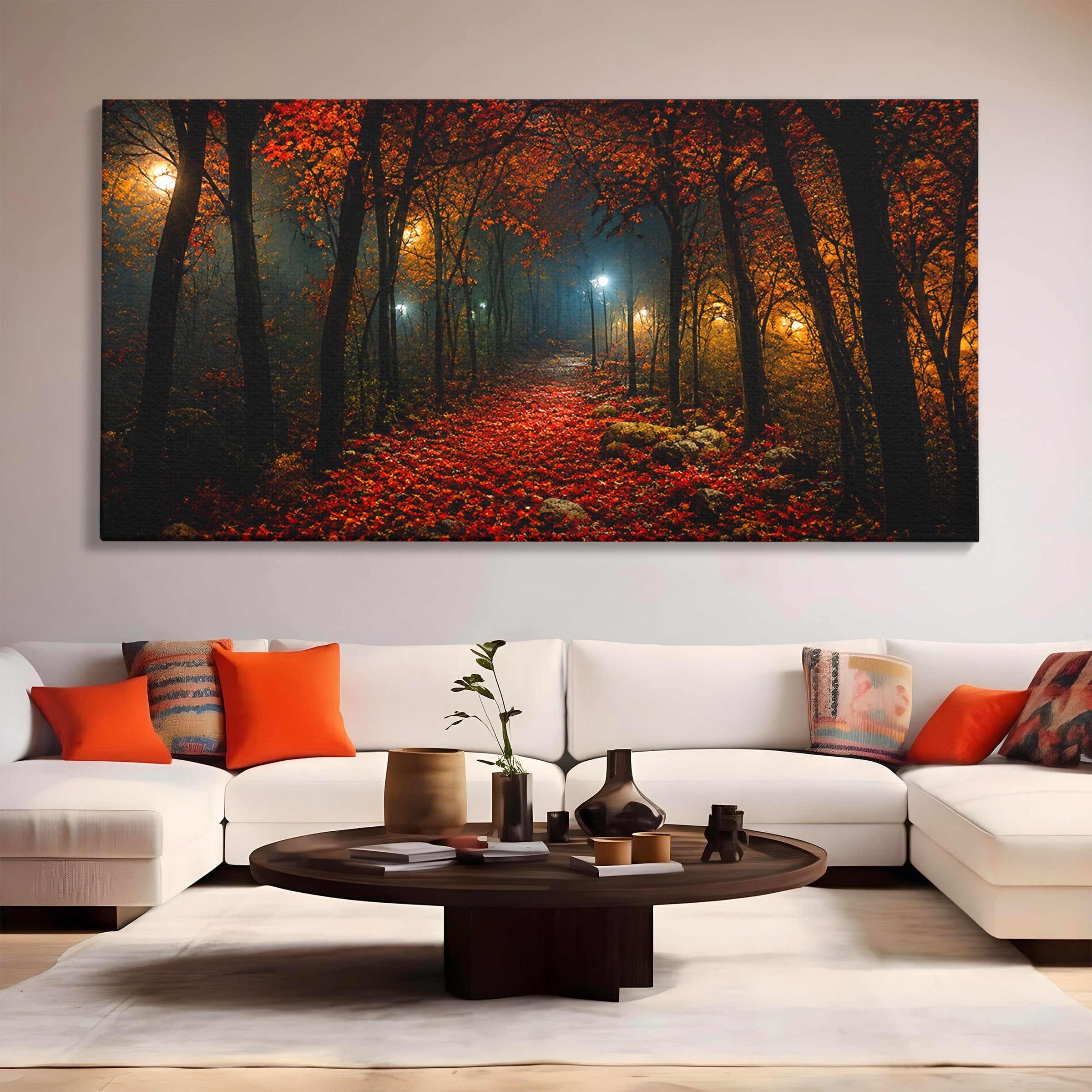 Tablou Canvas Premium LuxCanva® A1738, Aleea Fermecata, Padure, Toamna, Noapte, Mister, Living, Culori Vibrante