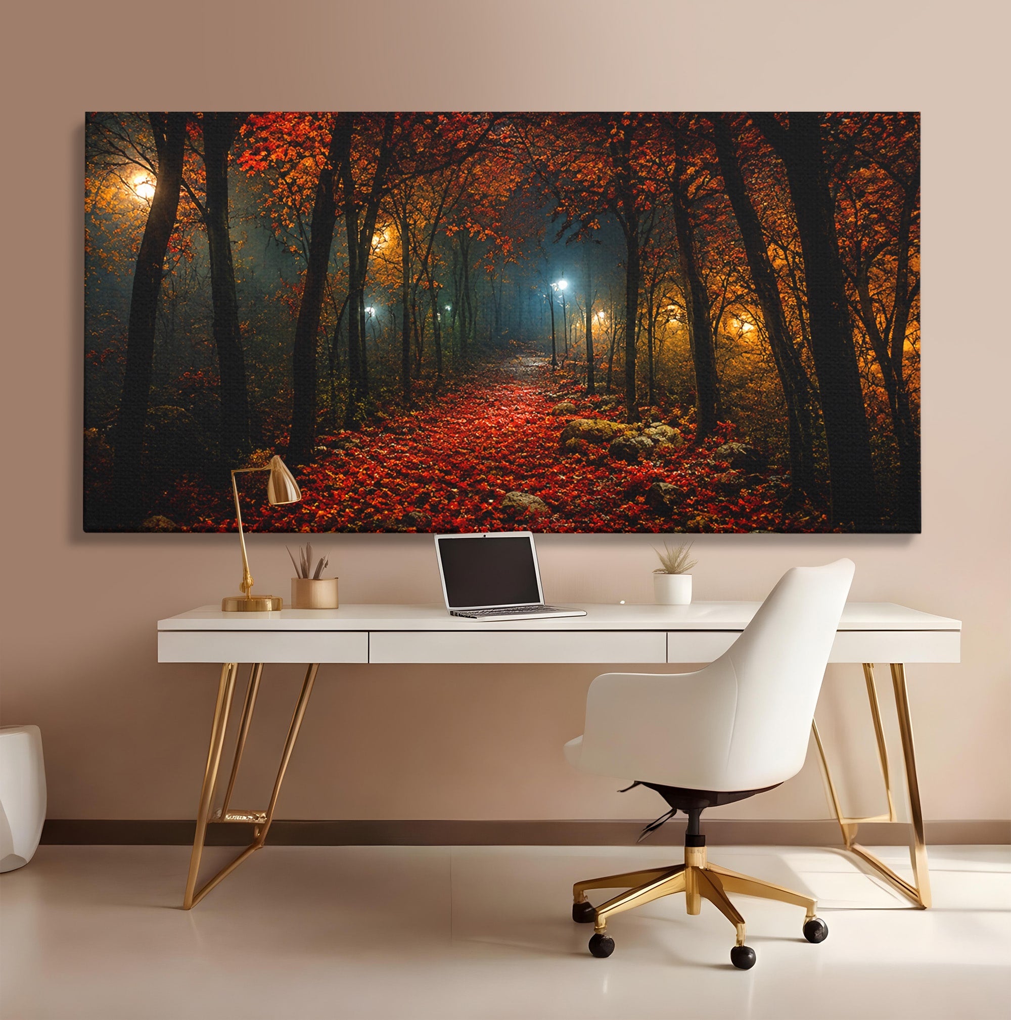 Tablou Canvas Premium LuxCanva® A1738, Aleea Fermecata, Padure, Toamna, Noapte, Mister, Living, Culori Vibrante
