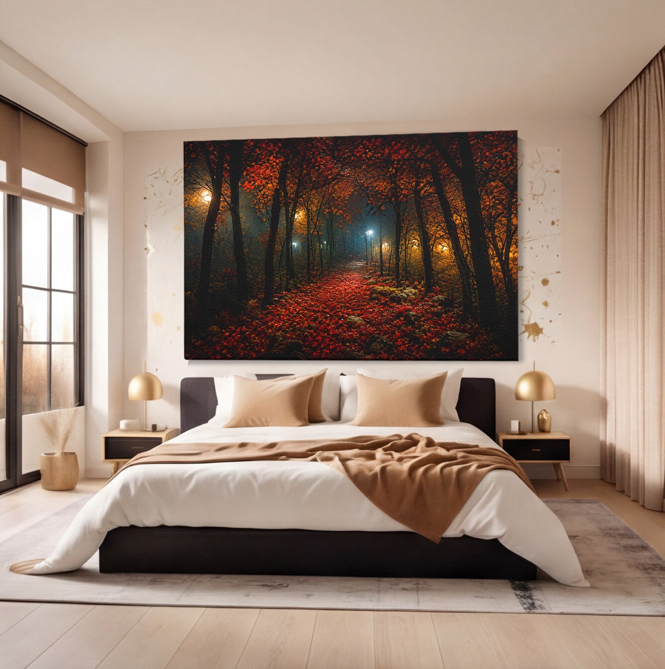 Tablou Canvas Premium LuxCanva® A1738, Aleea Fermecata, Padure, Toamna, Noapte, Mister, Living, Culori Vibrante