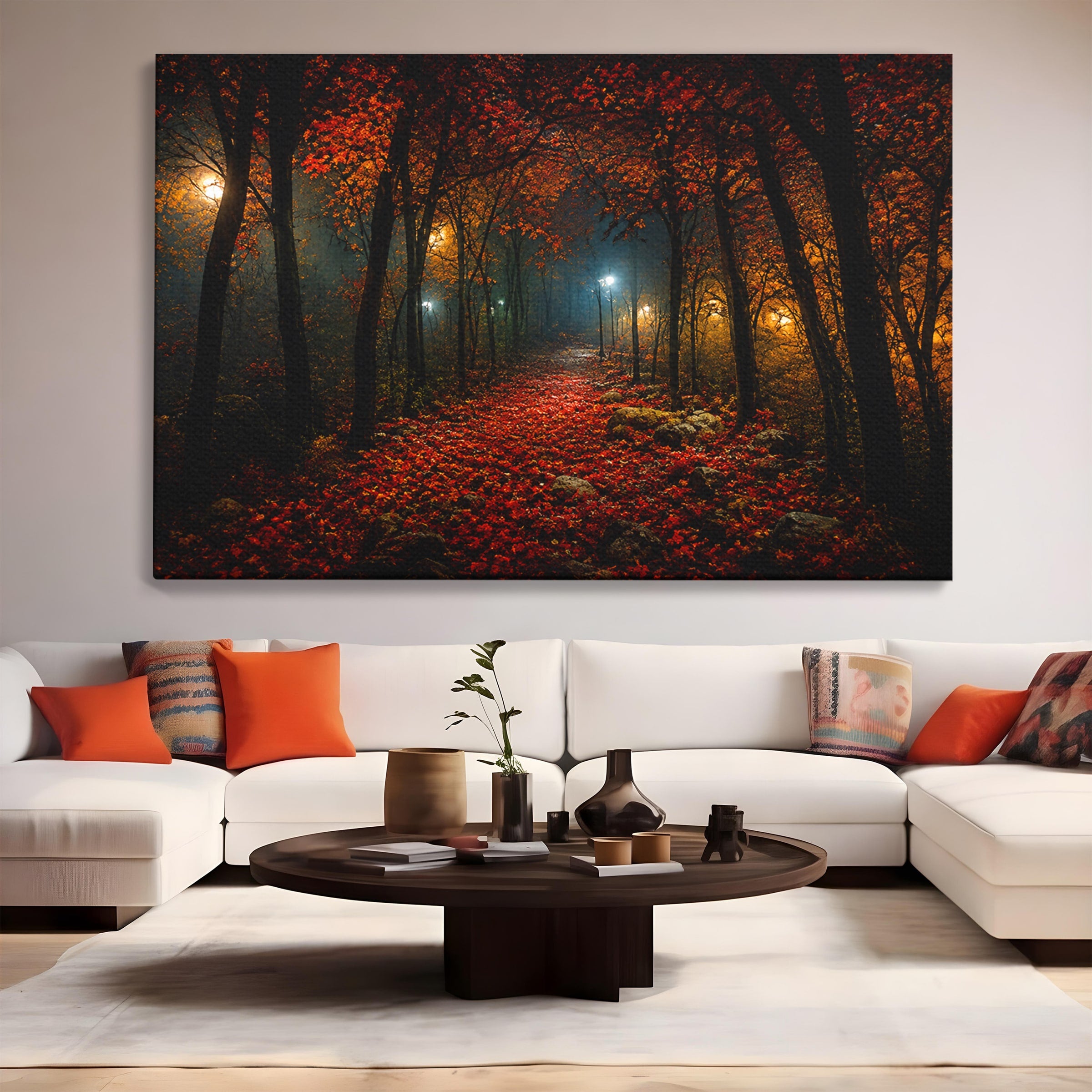 Tablou Canvas Premium LuxCanva® A1738, Aleea Fermecata, Padure, Toamna, Noapte, Mister, Living, Culori Vibrante