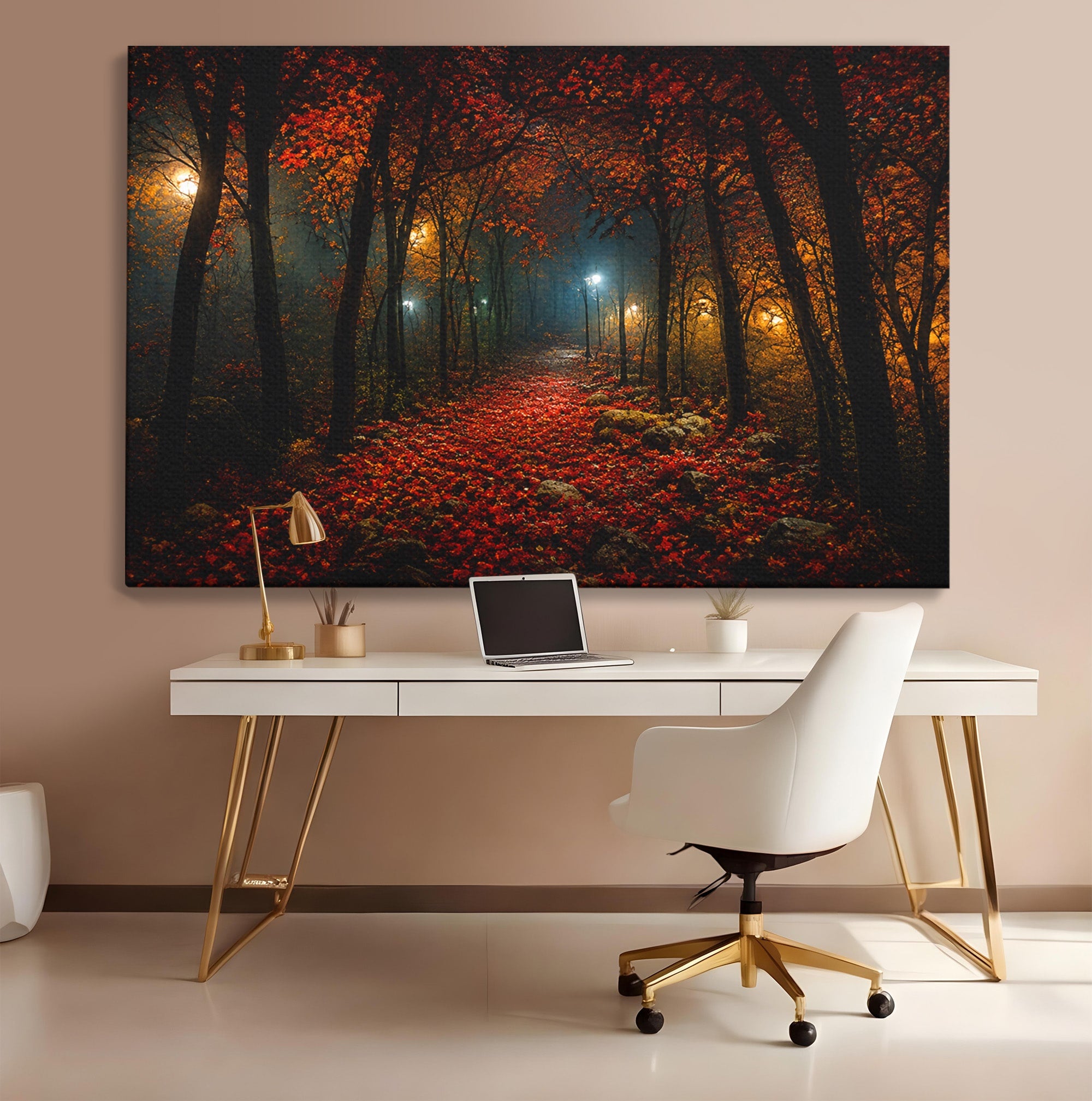 Tablou Canvas Premium LuxCanva® A1738, Aleea Fermecata, Padure, Toamna, Noapte, Mister, Living, Culori Vibrante