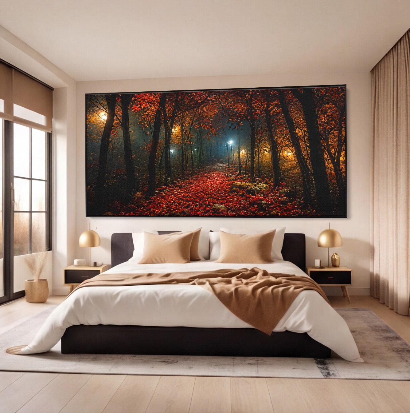 Tablou Canvas Premium LuxCanva® A1738, Aleea Fermecata, Padure, Toamna, Noapte, Mister, Living, Culori Vibrante