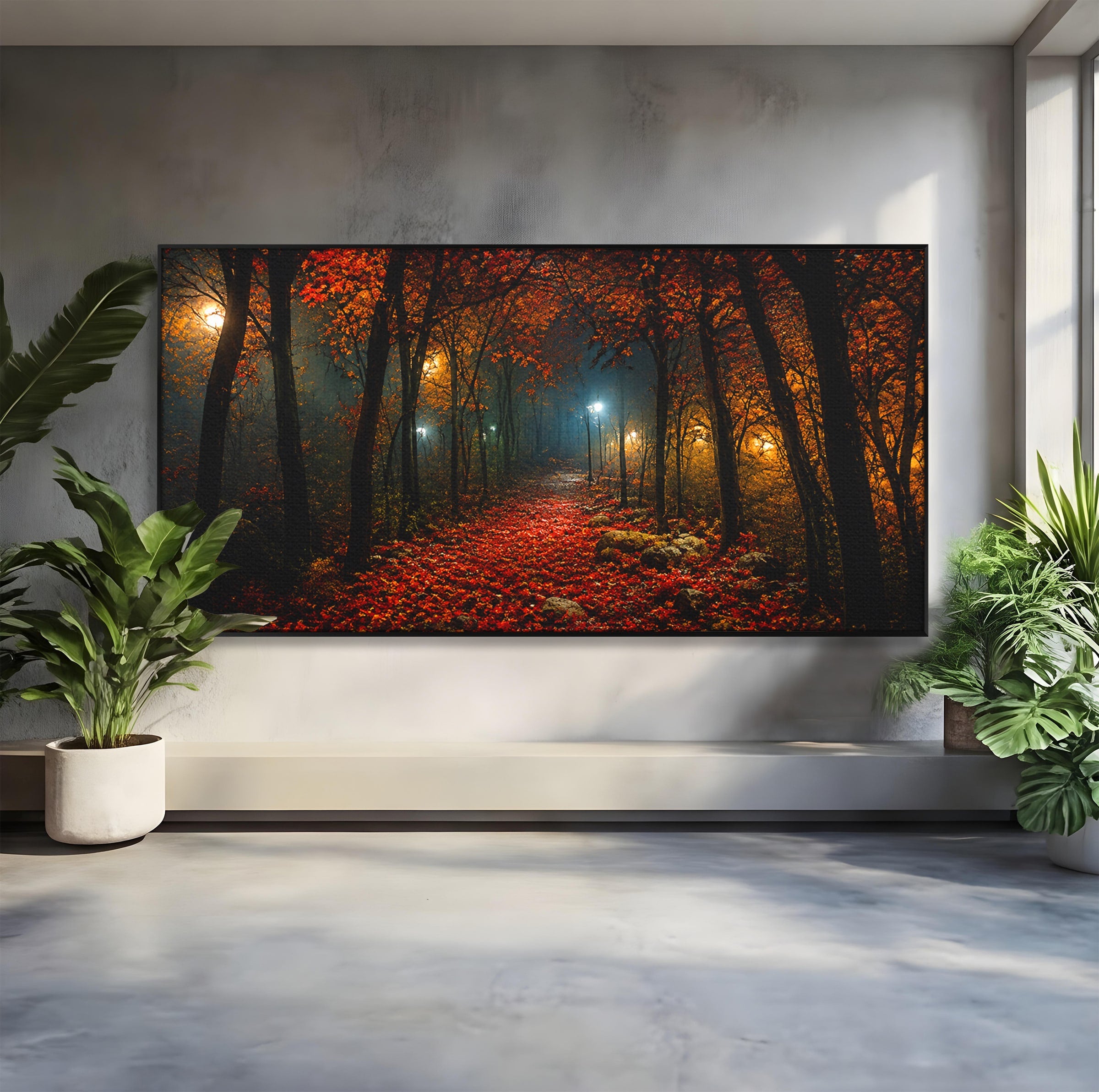 Tablou Canvas Premium LuxCanva® A1738, Aleea Fermecata, Padure, Toamna, Noapte, Mister, Living, Culori Vibrante
