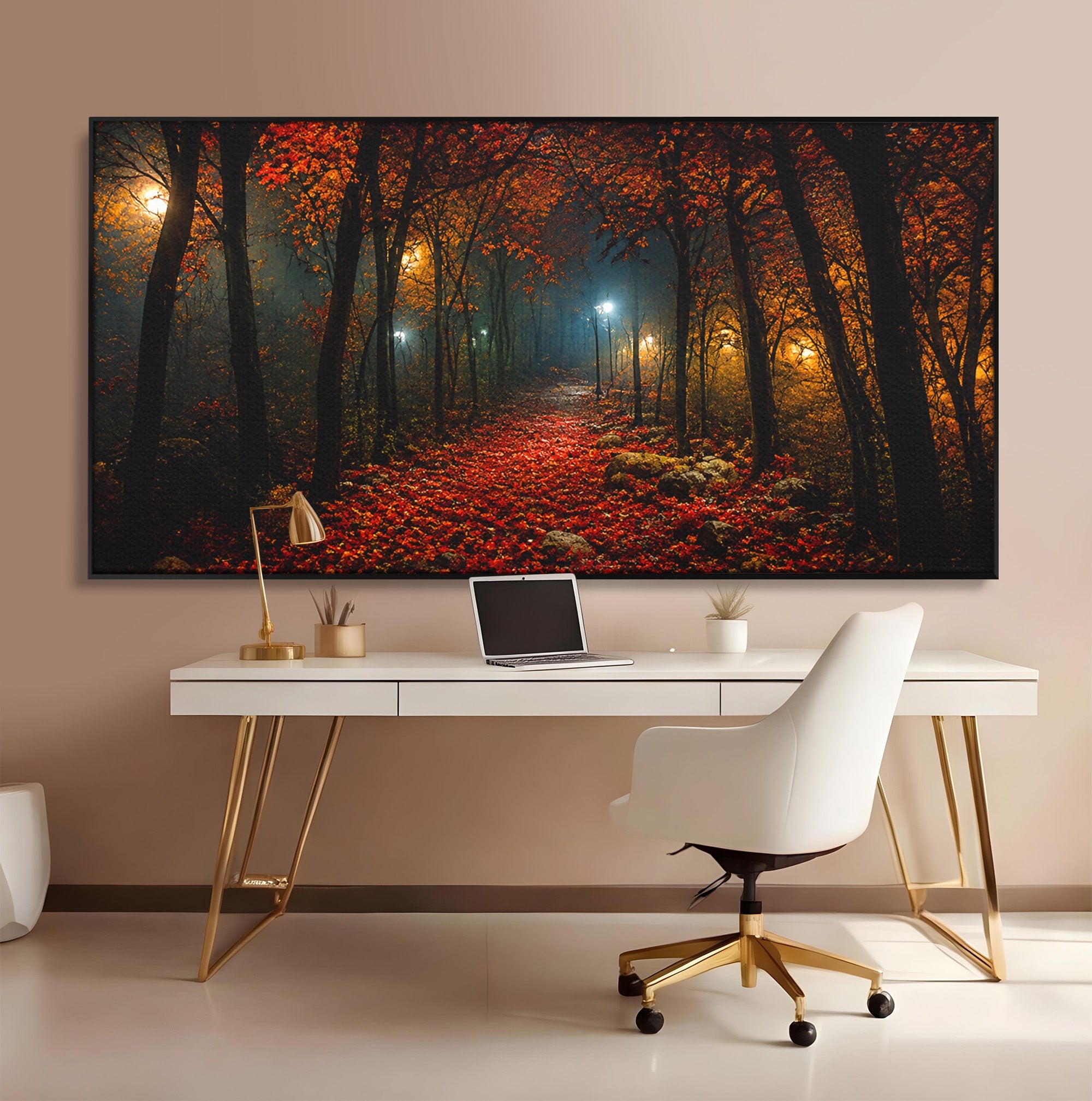 Tablou Canvas Premium LuxCanva® A1738, Aleea Fermecata, Padure, Toamna, Noapte, Mister, Living, Culori Vibrante