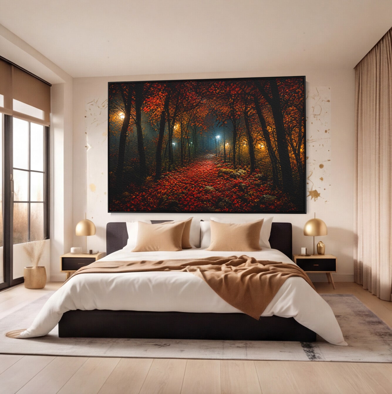 Tablou Canvas Premium LuxCanva® A1738, Aleea Fermecata, Padure, Toamna, Noapte, Mister, Living, Culori Vibrante