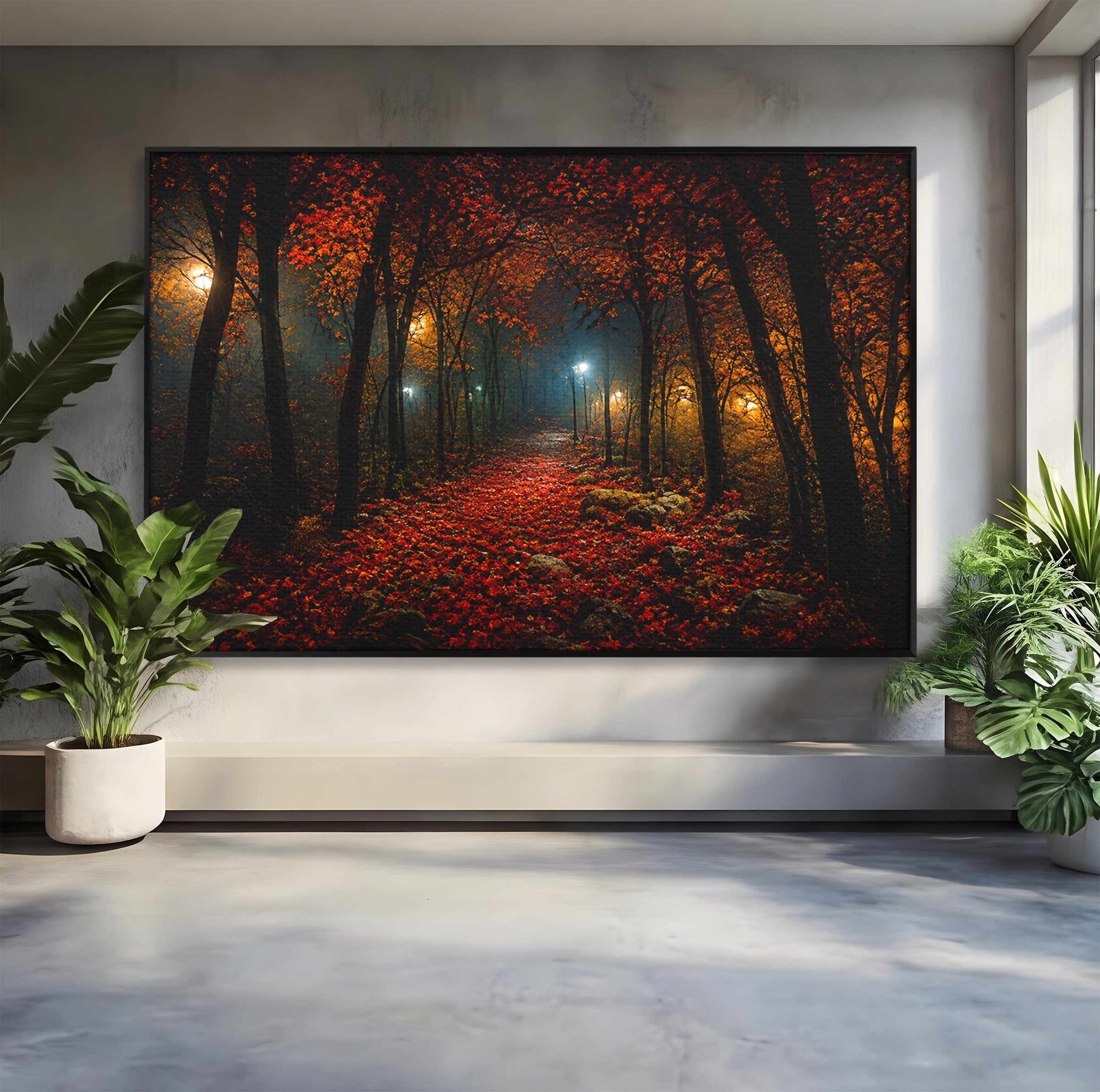 Tablou Canvas Premium LuxCanva® A1738, Aleea Fermecata, Padure, Toamna, Noapte, Mister, Living, Culori Vibrante