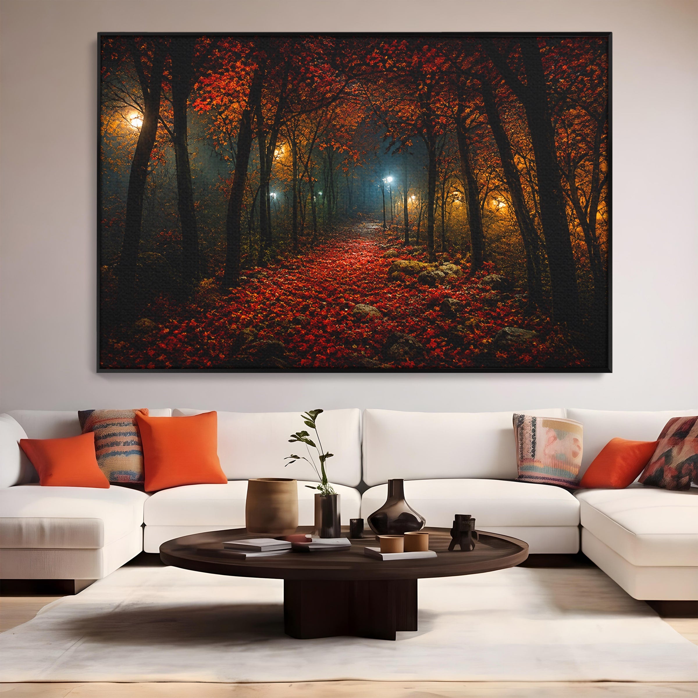 Tablou Canvas Premium LuxCanva® A1738, Aleea Fermecata, Padure, Toamna, Noapte, Mister, Living, Culori Vibrante