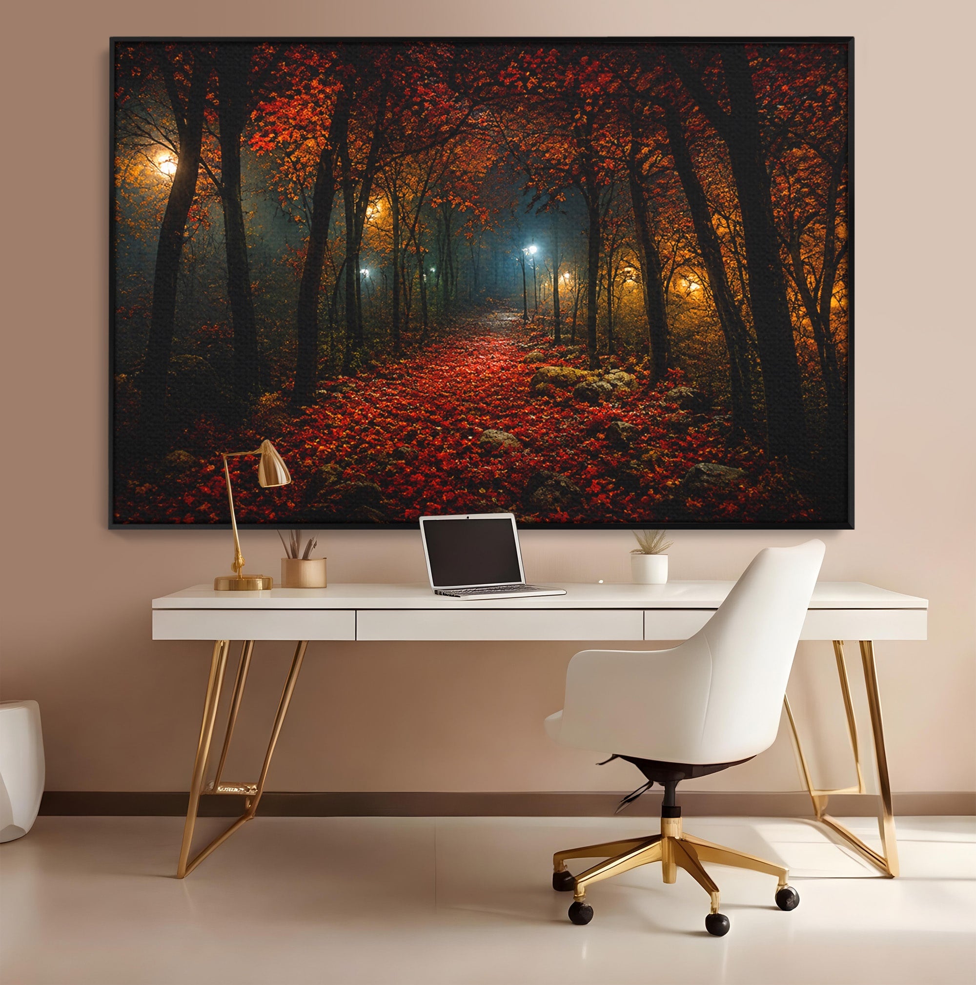 Tablou Canvas Premium LuxCanva® A1738, Aleea Fermecata, Padure, Toamna, Noapte, Mister, Living, Culori Vibrante