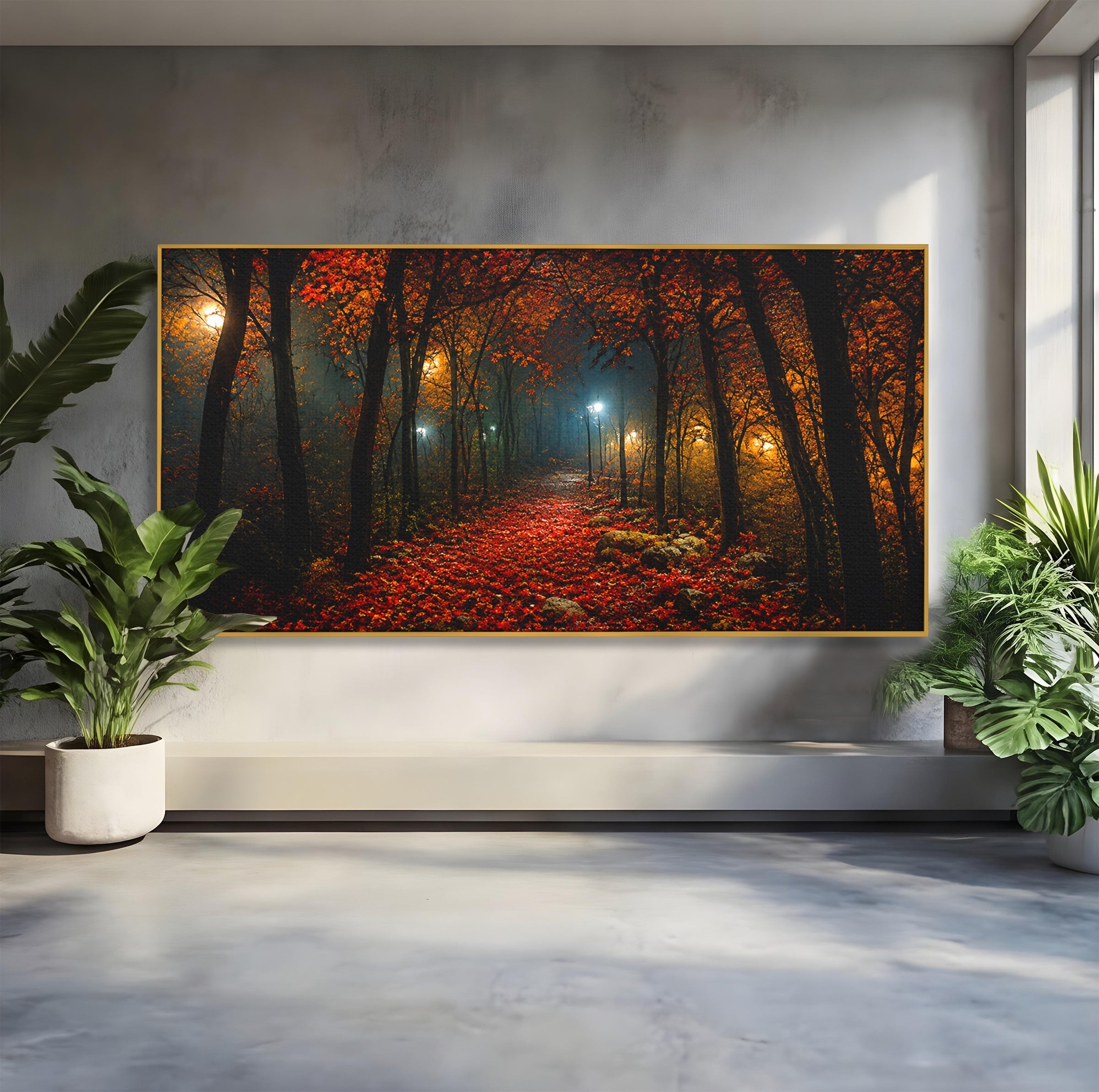 Tablou Canvas Premium LuxCanva® A1738, Aleea Fermecata, Padure, Toamna, Noapte, Mister, Living, Culori Vibrante