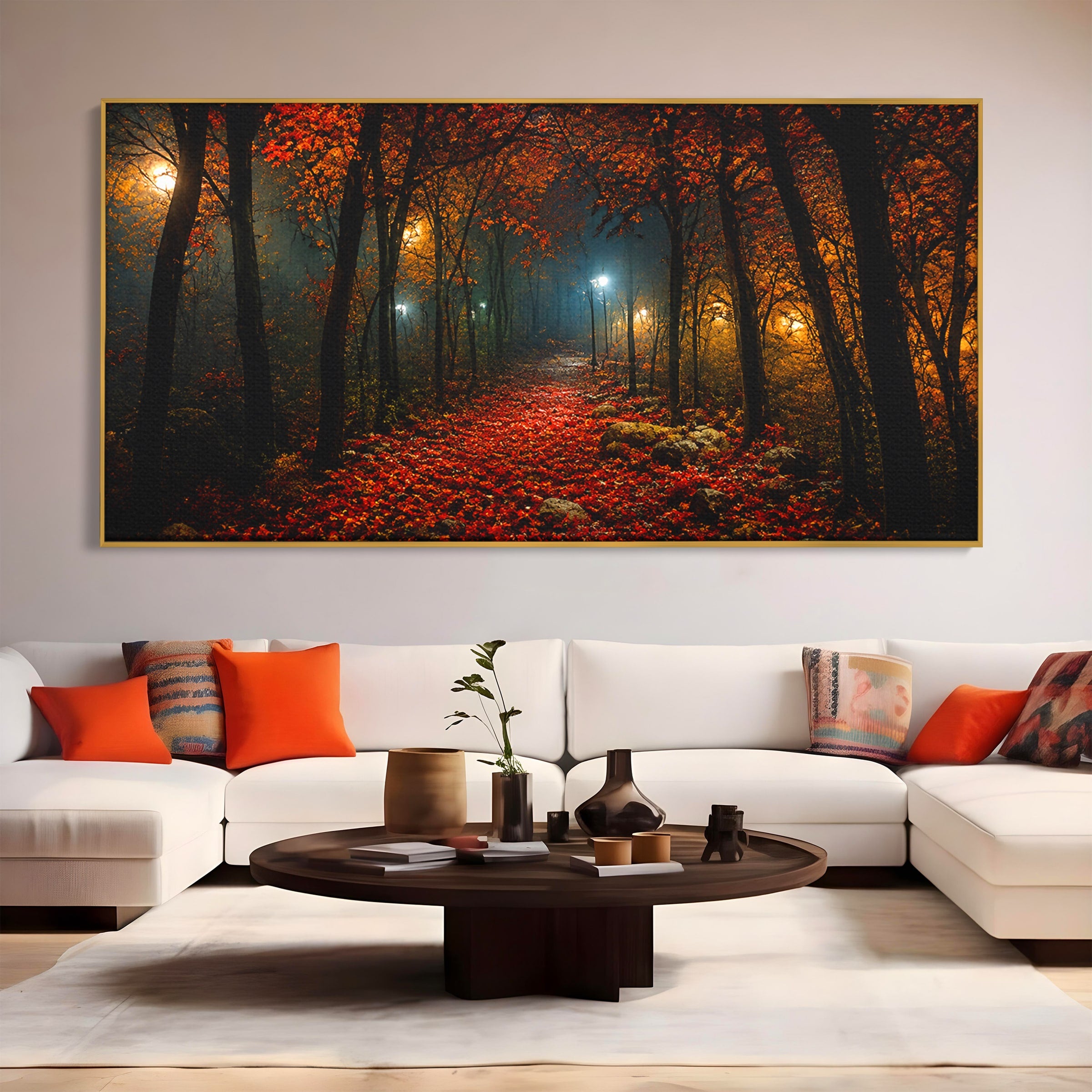 Tablou Canvas Premium LuxCanva® A1738, Aleea Fermecata, Padure, Toamna, Noapte, Mister, Living, Culori Vibrante