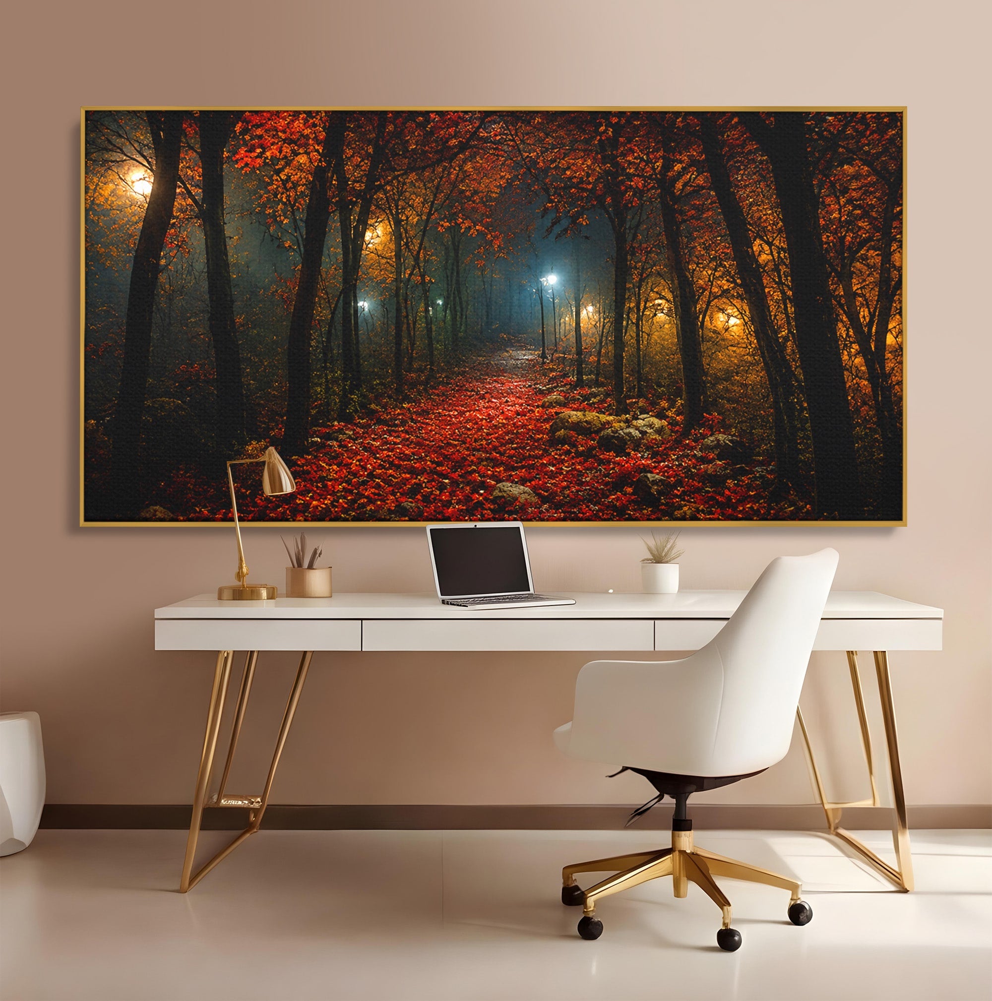 Tablou Canvas Premium LuxCanva® A1738, Aleea Fermecata, Padure, Toamna, Noapte, Mister, Living, Culori Vibrante